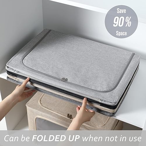 Miniatura 4 de Paquete de 2 contenedores de almacenamiento de ropa, caja de almacenamiento plegable con marco de metal con ventanas de malla, juego organizador de