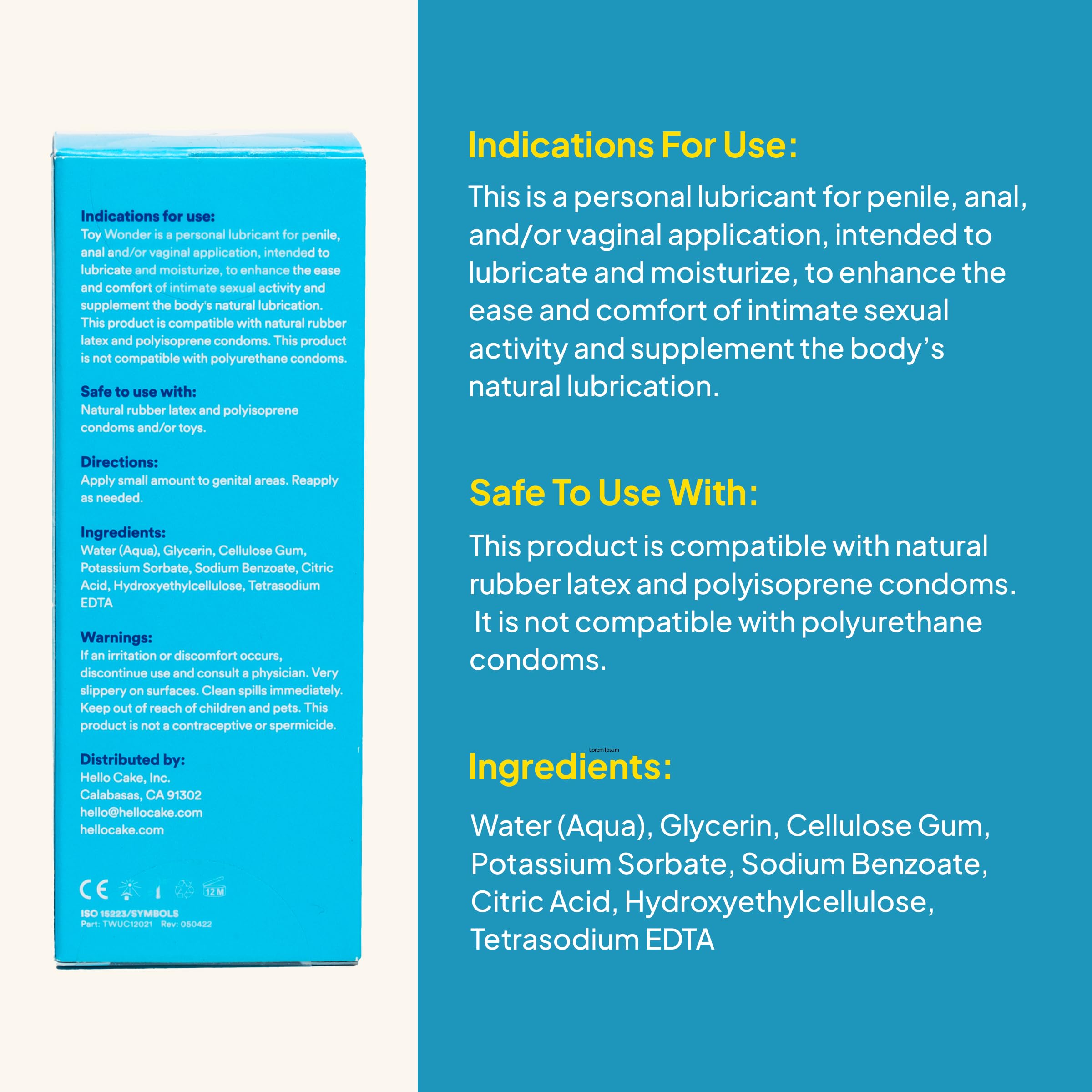 Hello Cake Toy Wonder, Thick Water-Based Personal Lubricant for Use with Adult Toys, Non-Drip Jelly Lube for Men, Women, and Couples, 3.3 fl oz