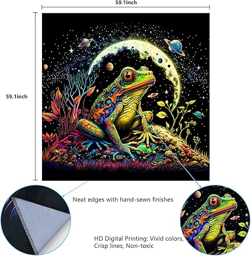Miniatura 7 de Krelymics Tapiz hippie de rana negra que brilla en la oscuridad, tapiz de galaxia UV con planeta, luna y estrellas, tapiz de plantas, tapiz para