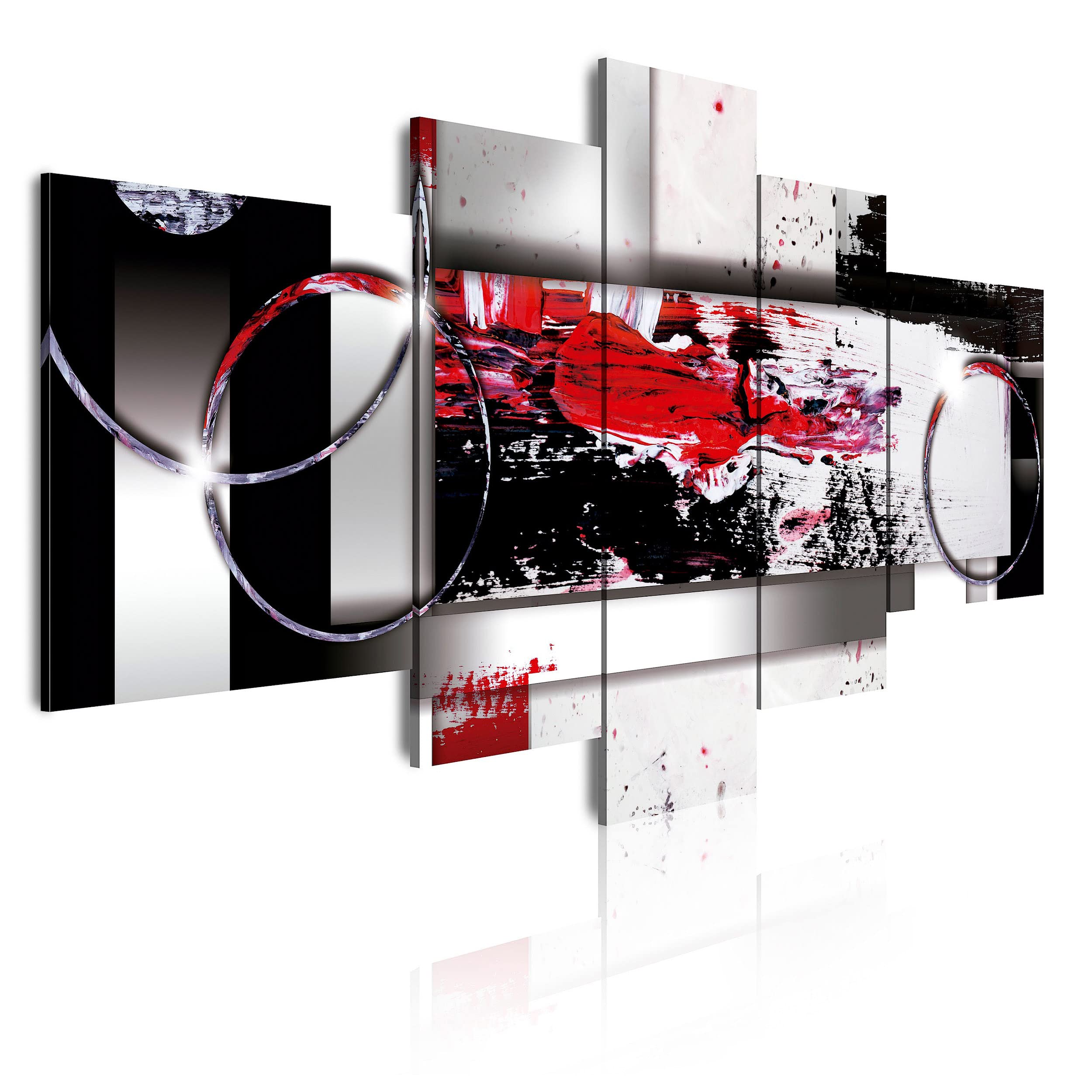 DekoArte 86 - Cuadros Modernos Impresión de Imagen Artística Digitalizada | Lienzo Decorativo Para Tu Salón o Dormitorio | Estilo Abstracto Moderno Colores Plata Negro Rojo | 5 Piezas 180 x 85 cm XXL