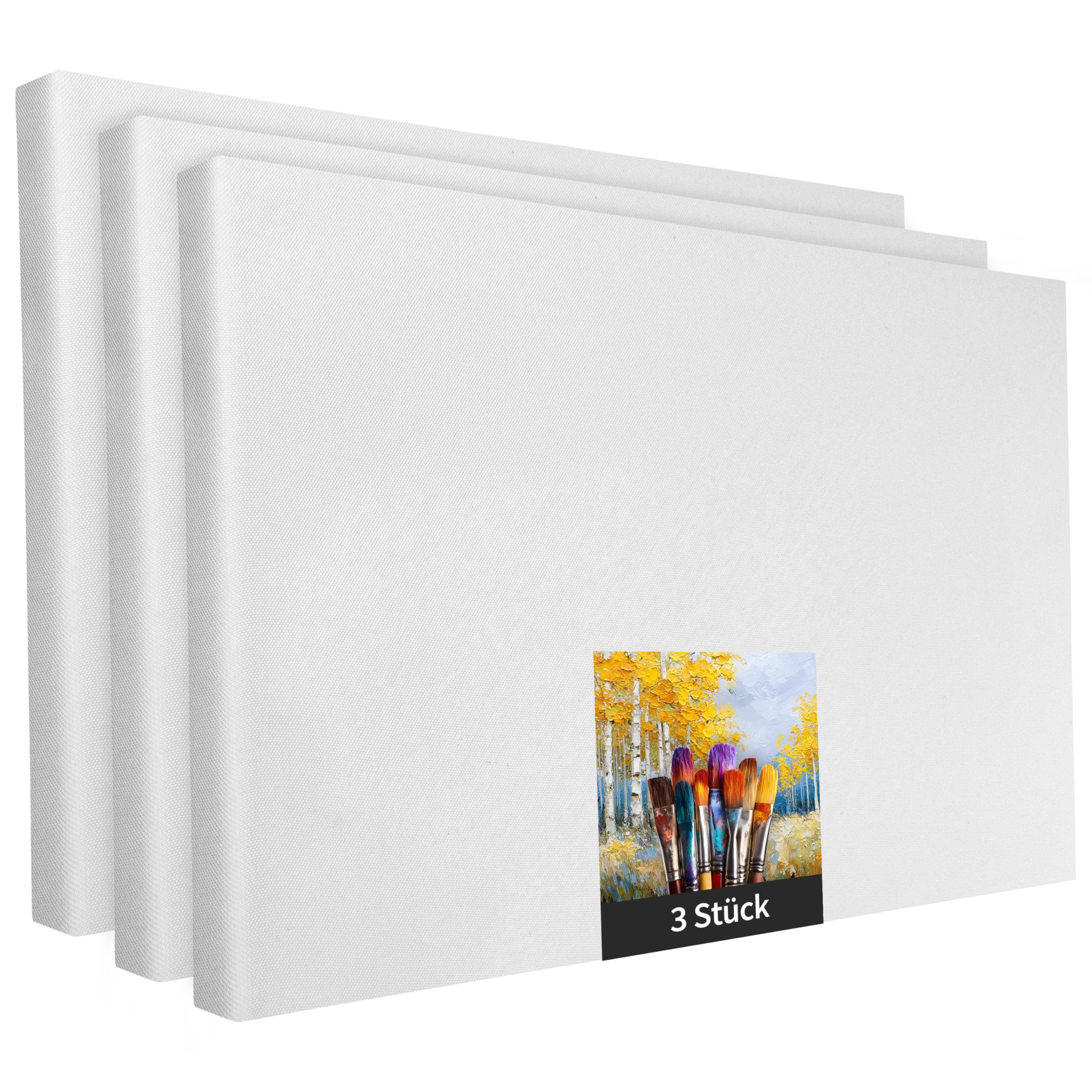 Keilrahmen Set aus 3 Stück in 40x50 cm, weiße Künstlerleinwand aus Polyester, zum Bemalen, fertig bespannt, geeignet für Acrylfarben oder Textilfarben, DIY Projektbedarf für Maler und Künstler
