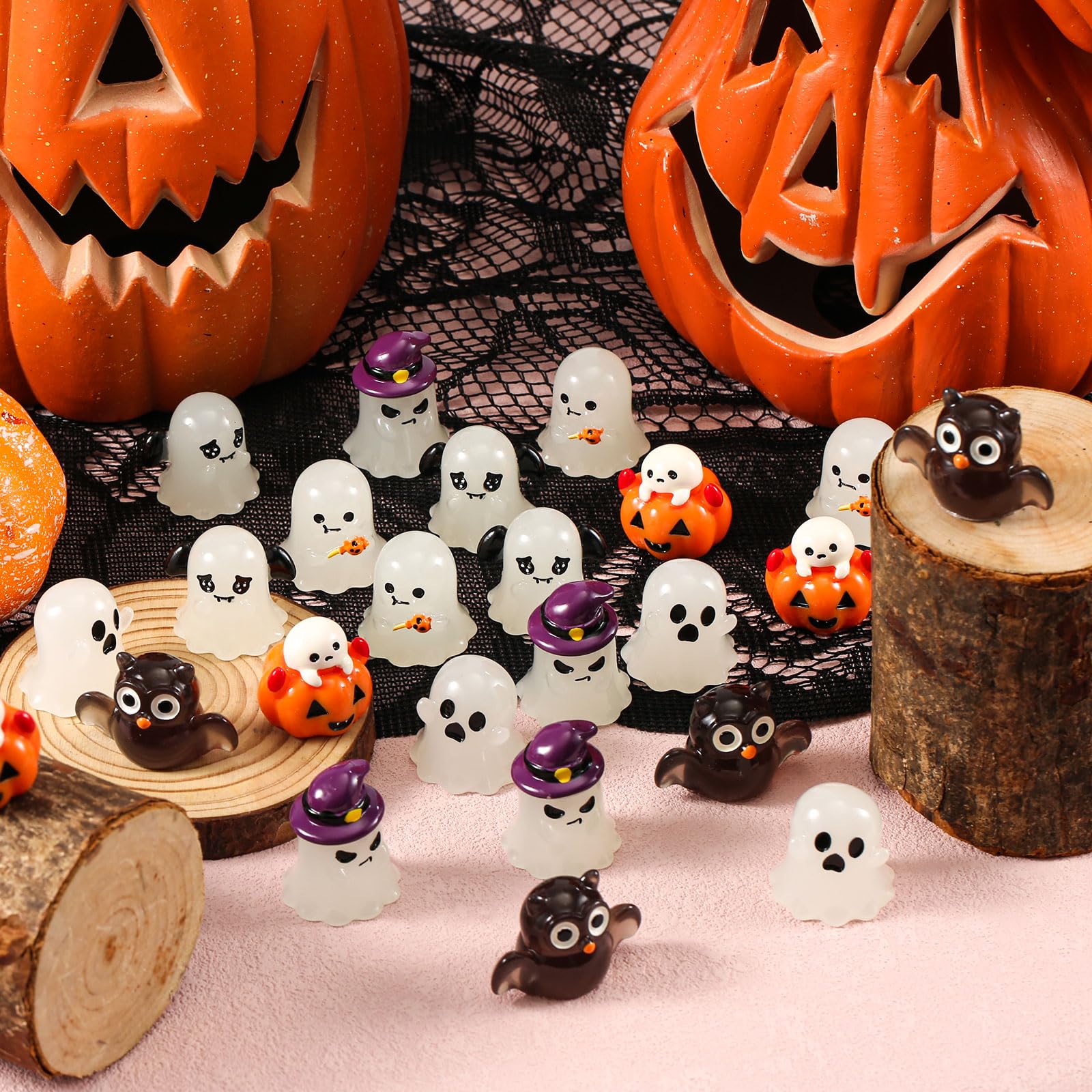 Mini Fantasmas De Resina - 20 Unidades Que Brillan En La Oscuridad