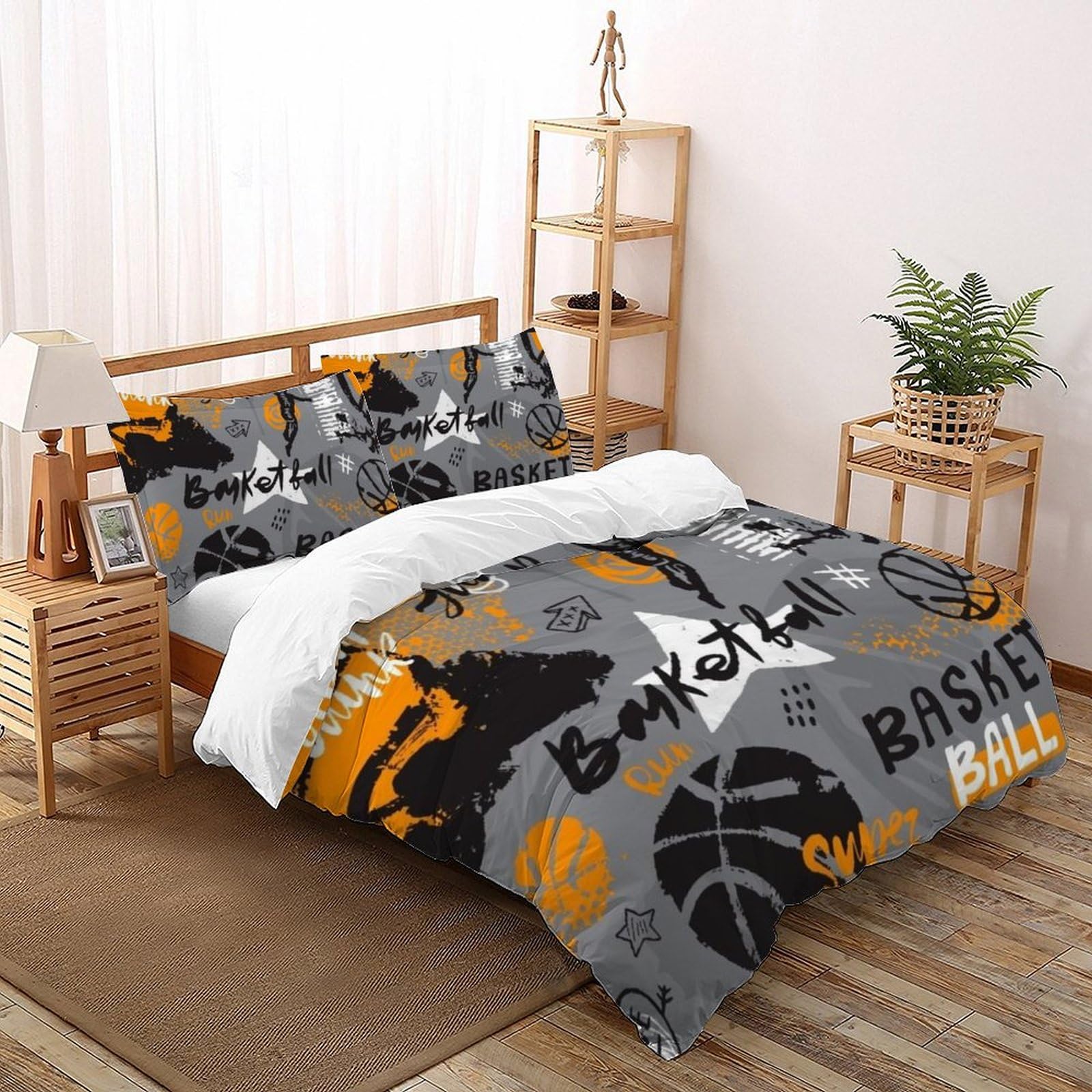 Housse de couette basket-ball painting couvre-lit sport avec taies d'oreiller