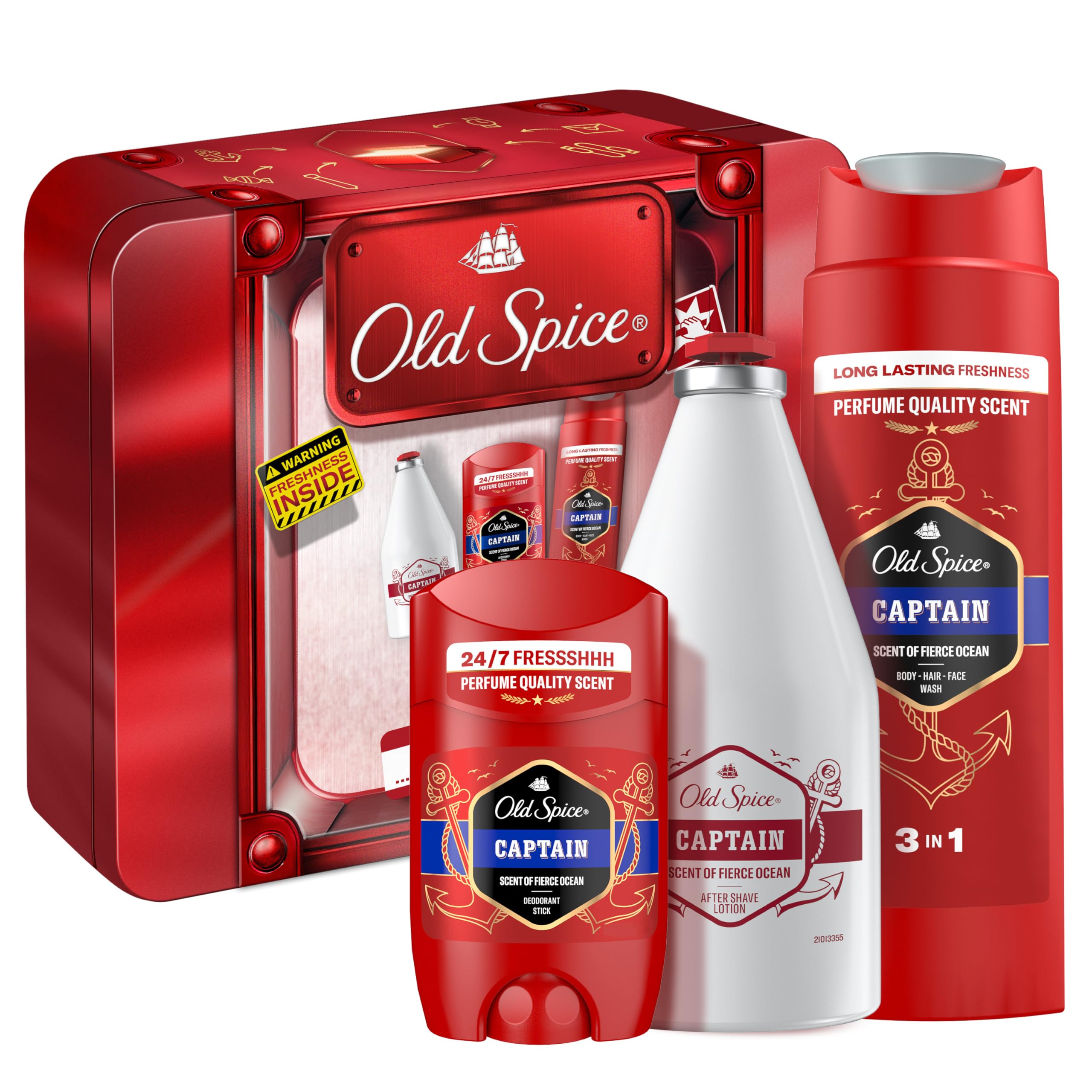 Old Spice Captain Gift Box Geschenkset mit Captain Deostick, Duschgel und Aftershave-Lotion