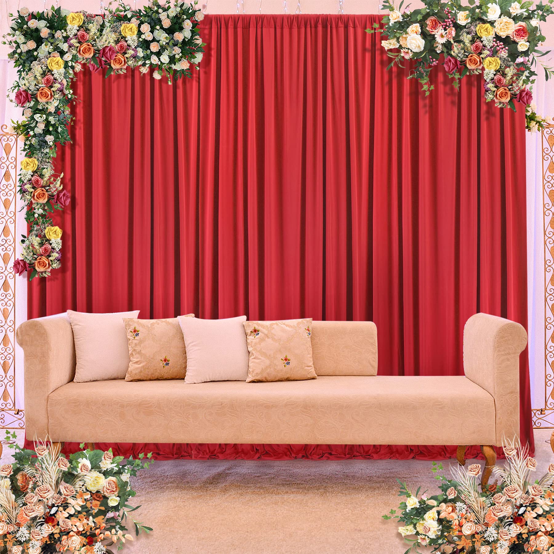 Faltenfreier Hintergrund für Partys, 9 x 3 m, 6 Paneele, 15,2 x 3 m, seidiges Polyester, Rot, Foto-Hintergrund, für Geburtstag, Mottoparty, Hochzeit, Fotografie-Hintergrund