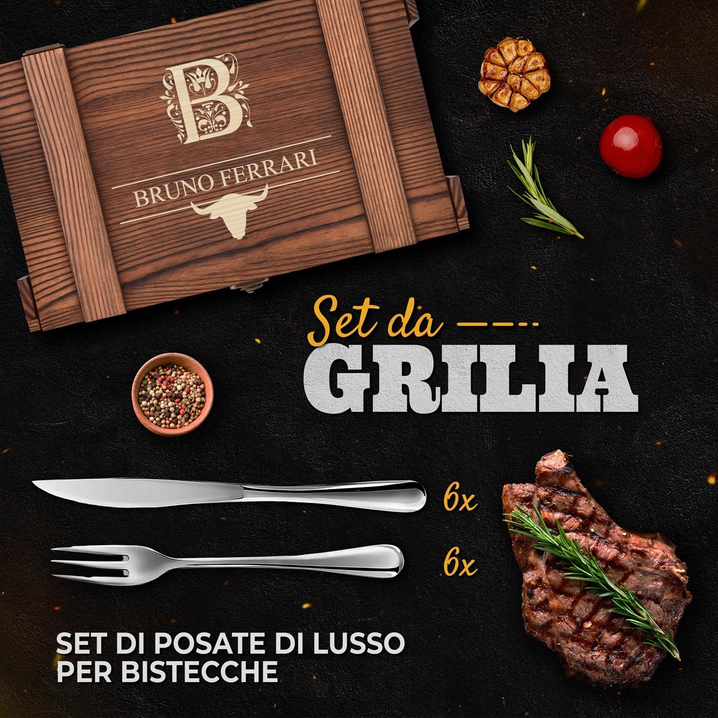 Maverton Set Posate in Scatola Legno di Pino - Portaposate 6 Coltelli e 6 Forchette - Scatola regalo Personalizzata - Idee regalo uomo compleanno - 26x16,5x6 cm