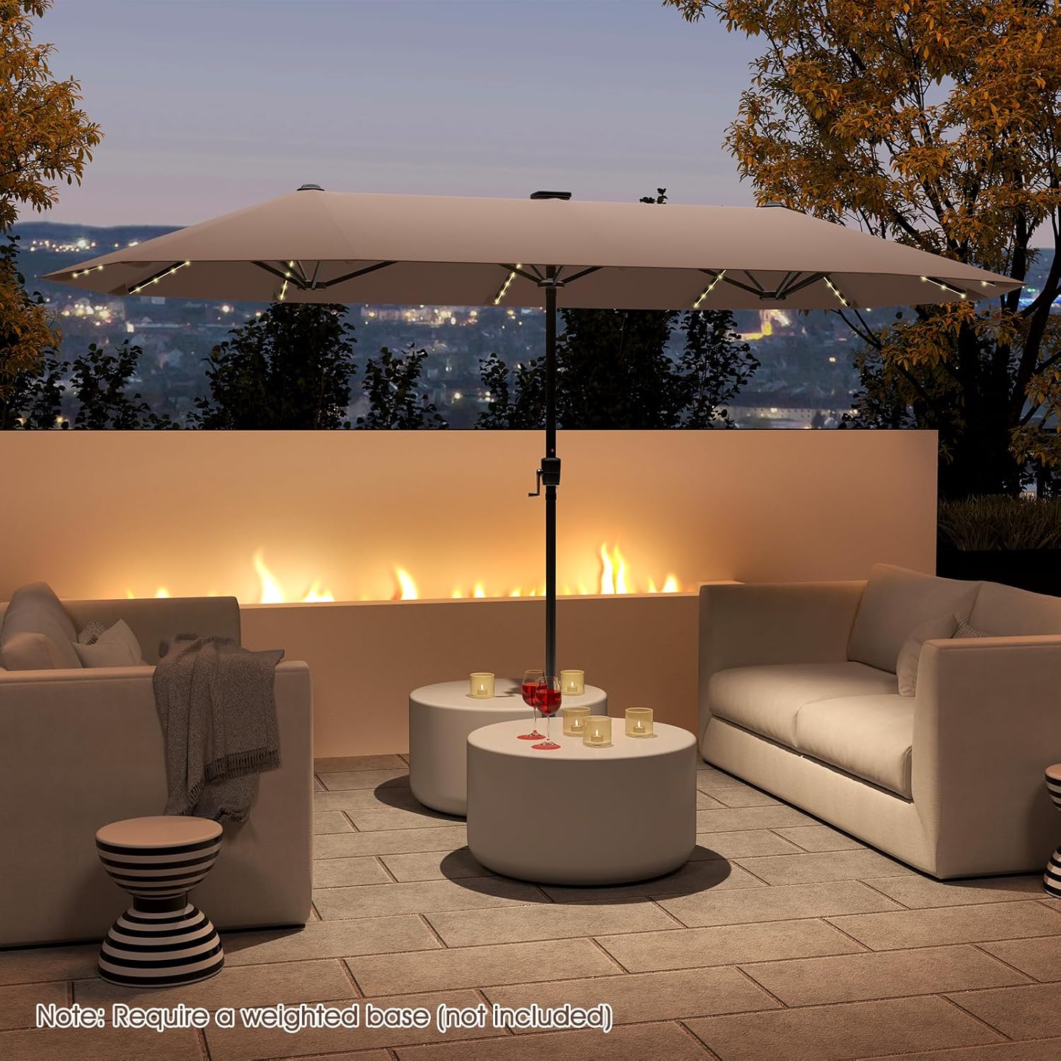 Tangkula 13 FT Large Patio Umbrella w/LED Solar Lights, Crank Handle, 12 Heavy-Duty Ribs, Outdoor Double-Sided Table Market Umbrella Rectangular Twin Parasol for Garden Deck Lawn Poolside (Tan)