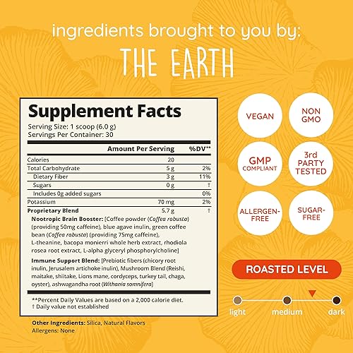 Miniatura 8 de Café de hongos con 125 mg de cafeína, melena de león, cordyceps, reishi y chaga  Café instantáneo de hongos nootrópicos adaptógeno para energía y