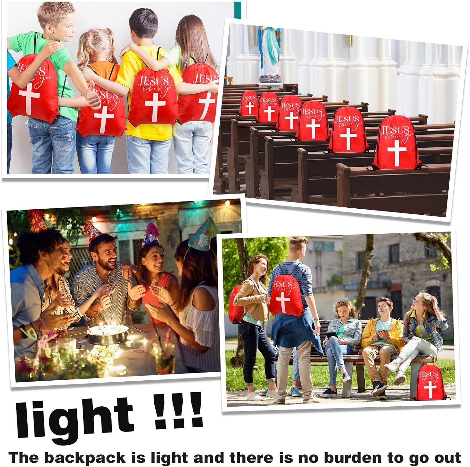 24 Pcs Christian Drawstring Bags Jesus Loves You Religious Backpack Bags for Church Easter Catholic Christian Bulk Gifts(Red) - Image 6