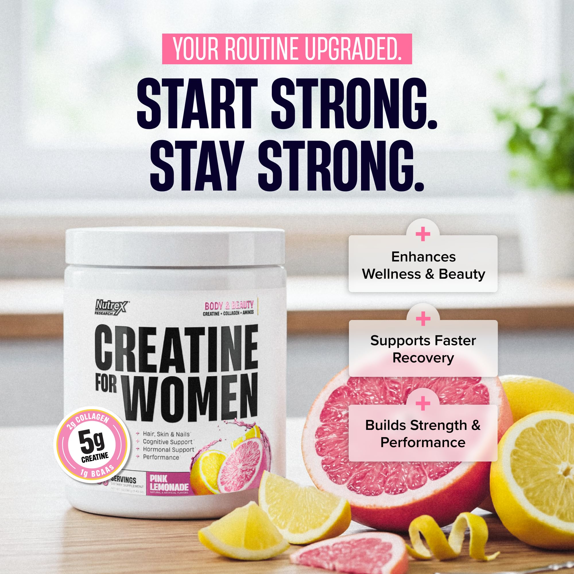 Nutrex Research Creatine for Women Booty & Beauty – Pink Lemonade | 5g Creatine, 2g Collagen, BCAAs & Hyaluronic Acid | Gluten Free, 30 Servings — Amazon image 2