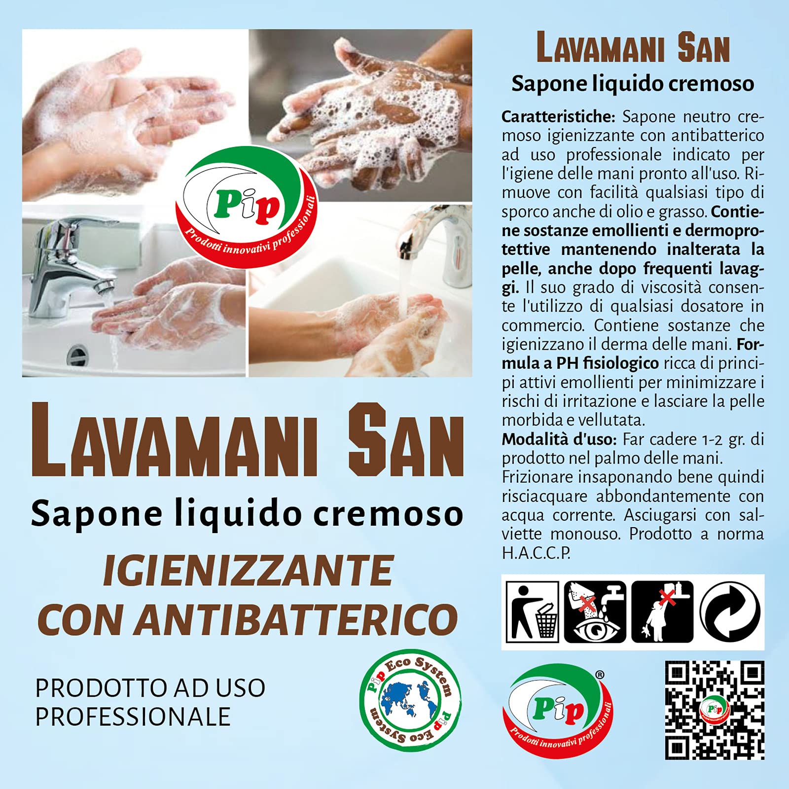PIP Detergenti Professionali Bar, 1 TK Lavabicchieri + 1 TK Brillantante +1 FL.0,5LT.Pip Caff+ Pip Milk, 1FL. LT.1 Pip Anticalcareo Formaghiaccio + Pip Tris Haccp Mini 3 FL.da 500 ml.+ Vaporizzatori