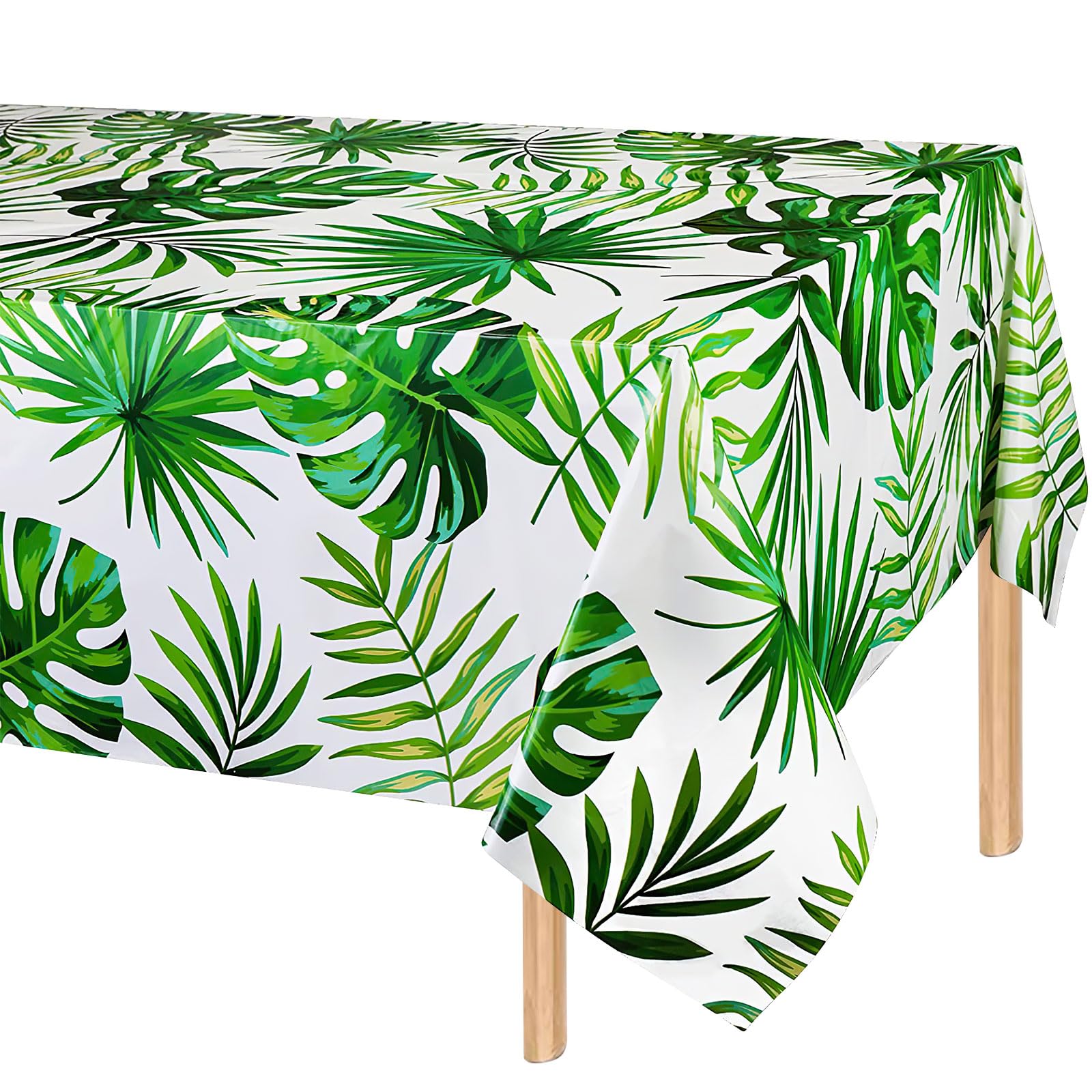 1 Pcs Hawaiian Tablecloth Plastic, Plastic Rectangular Covering, Tropical Palm Leaves Cloth, Outdoor Tablecloth, Jungle Table Cover for Baby Birthday Summer Zoo Jungle Safari Themed Party