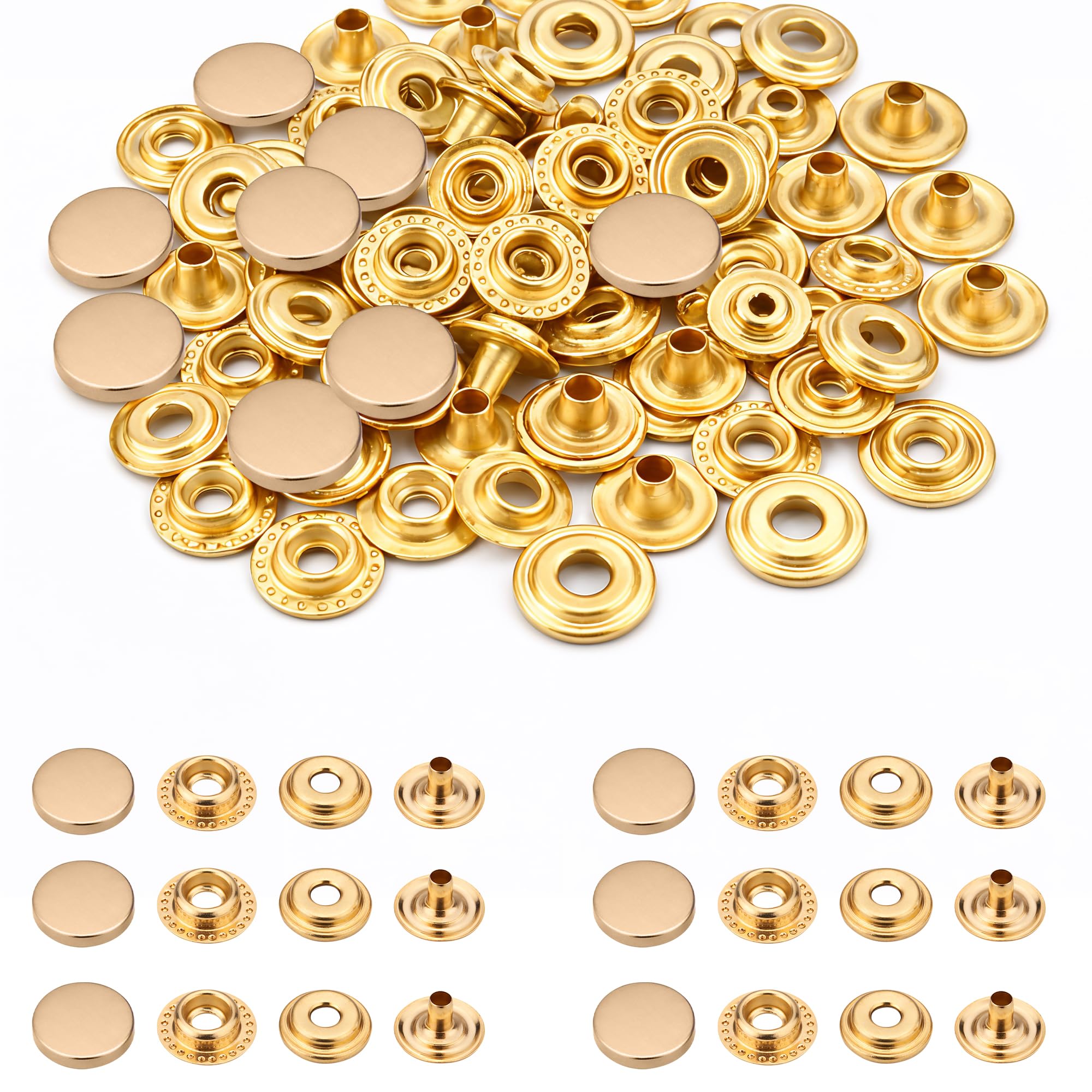 Trimming Shop Press Studs 4 Part Snap Fasteners – Alloy Cap Metal Snap Buttons for Leathercraft, Clothing Repair, Jackets, Bags & DIY Sewing Projects (12.5mm, Gold, 20pcs)