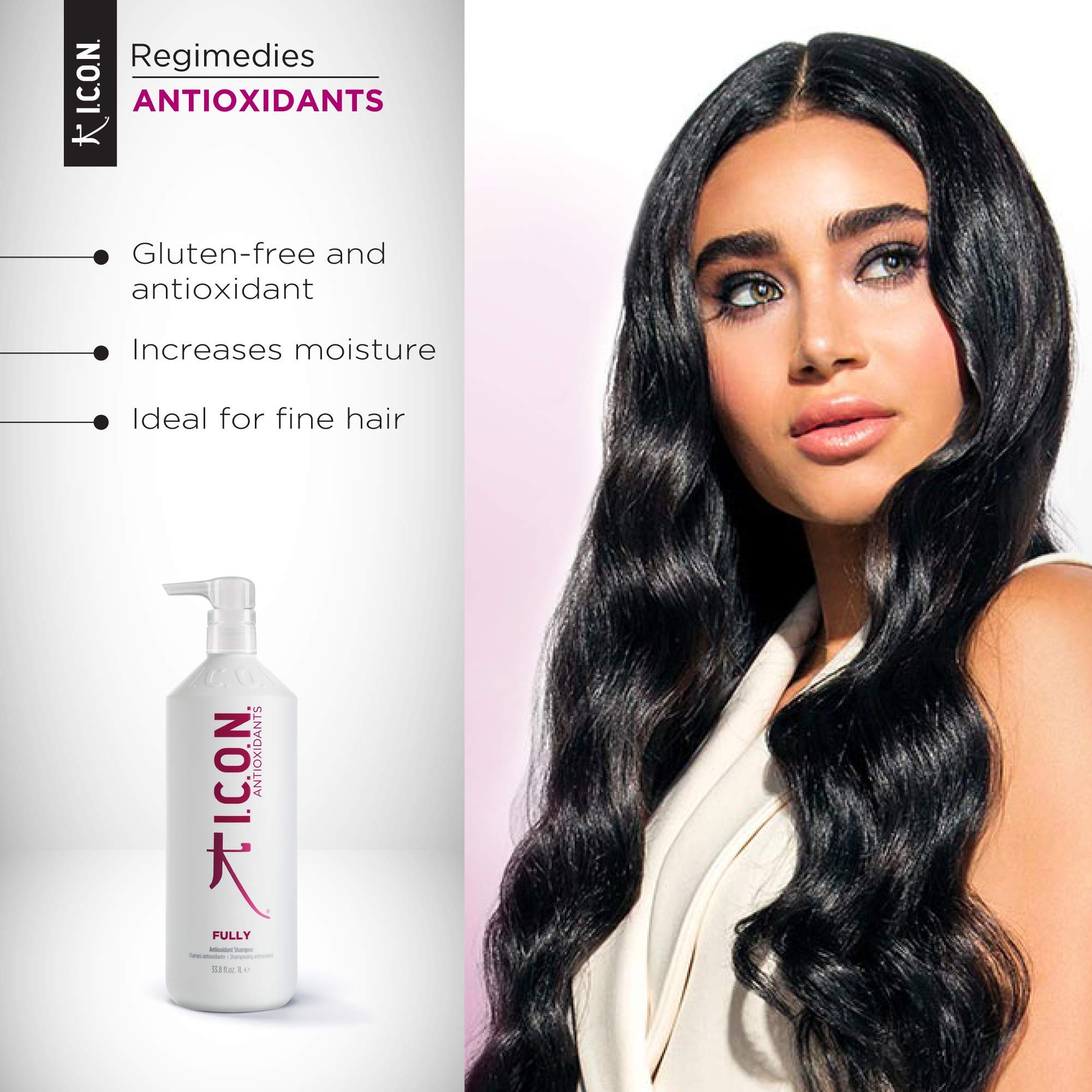 I.C.O.N. Fully Champú Antioxidante Voluminizador Cabello Fino, 1 L | Fórmula antioxidante con aloe vera y proteínas de arroz que fortalecen, hidratan y aportan cuerpo al cabello.