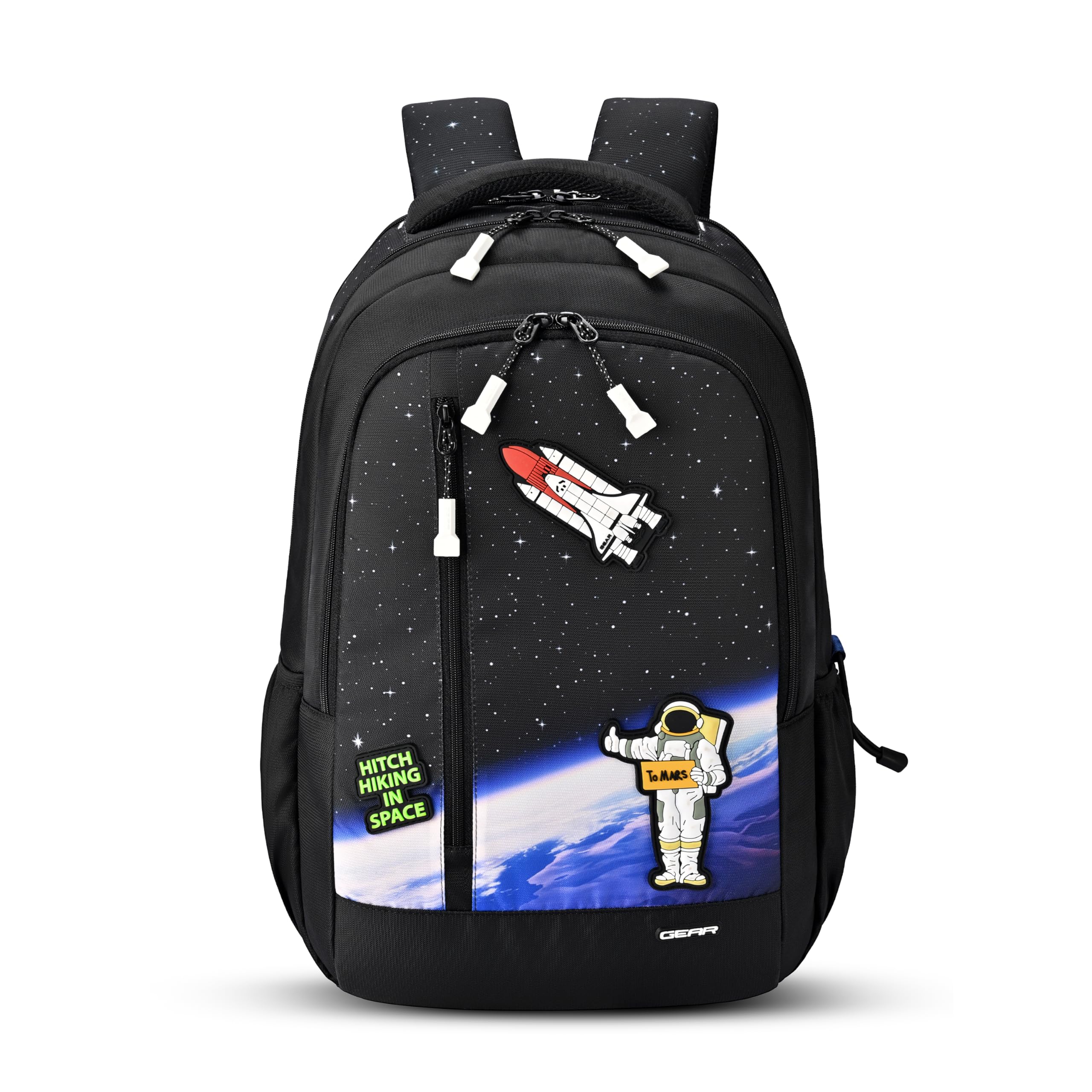Gear Astro Cab 4 Compartment Backpack 19"/37L Large Water Resistant School Bag/Casual 4 Compartment Backpack/Daypack/Kids Bag for Boys/Girls (Black-Blue)