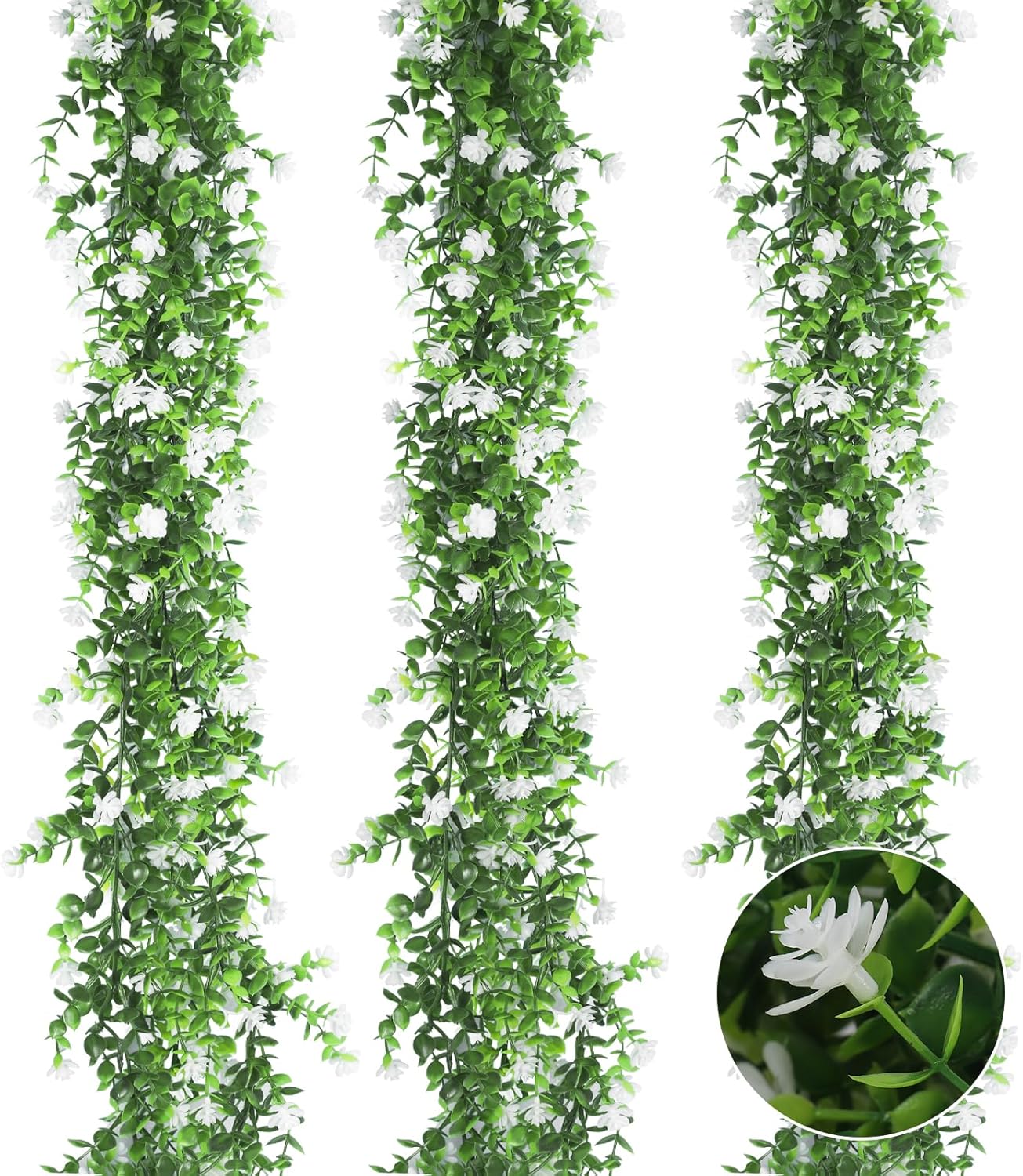 recutms faux eucalyptus garland plant fake vines, artificial hanging eucalyptus leaves greenery vines for wedding backdrop arch wall party home bedroom decor indoor outdoor(white)