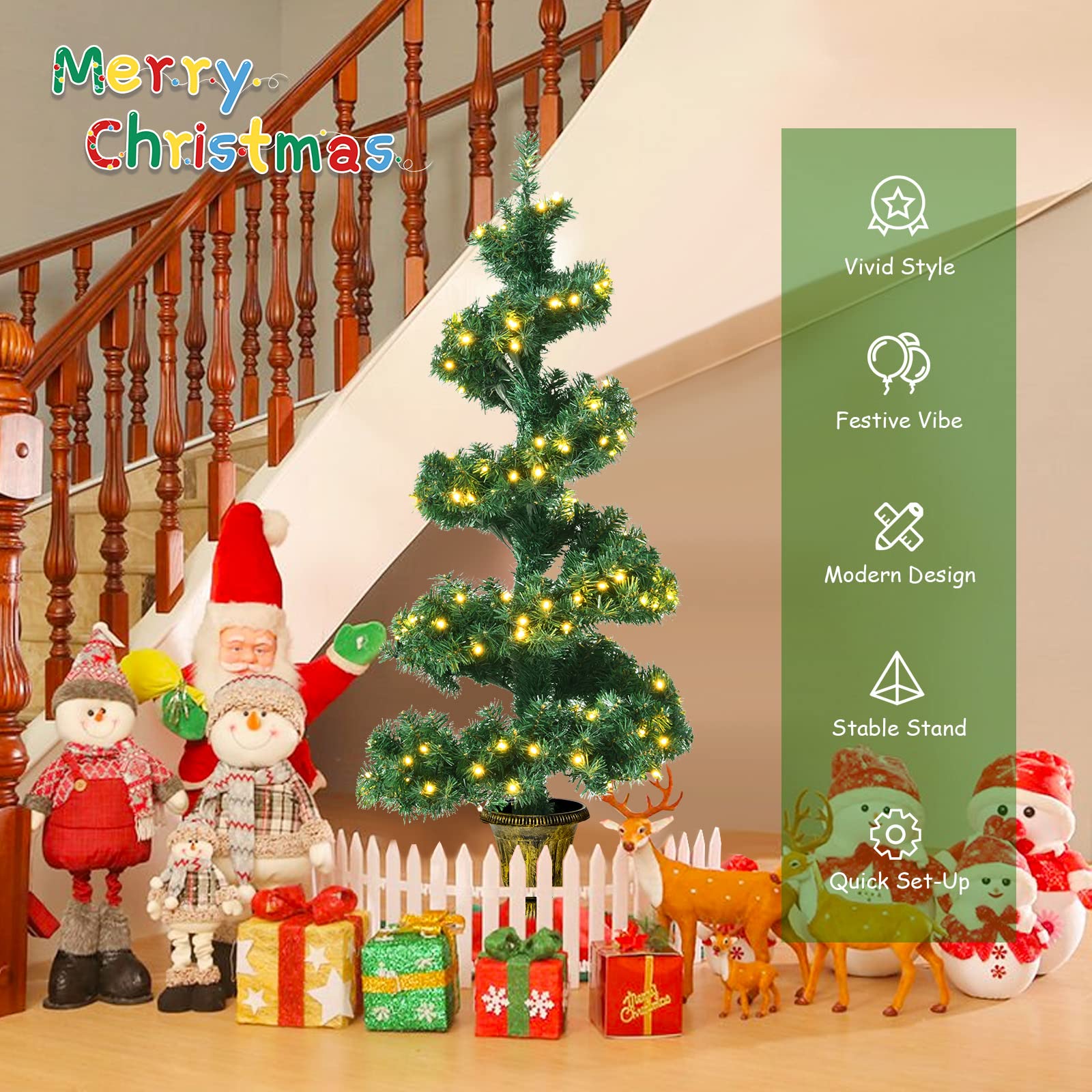 Amazon.com: Goplus 4ft Pre-Lit Spiral Christmas Tree for Entrances