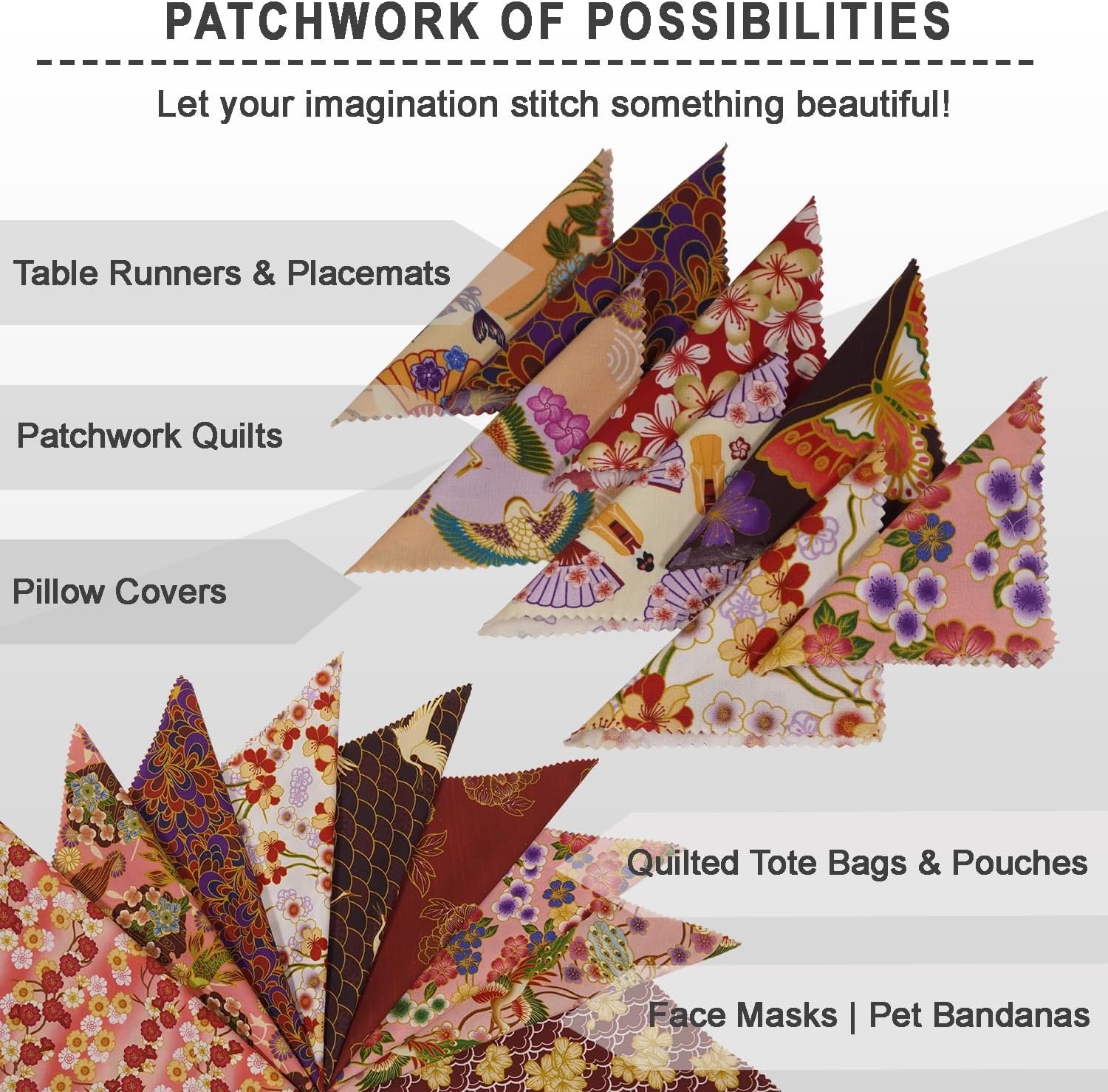 Soimoi 40Pcs 10" x 10" DIY Cotton Fabric Squares, 10" Layer Cake Squares Patchwork, Pre-Cut Quilt Charm Pack, DIY Sewing Quarters Bundle, Quilting Fabric Bundles- Japanese Elegance