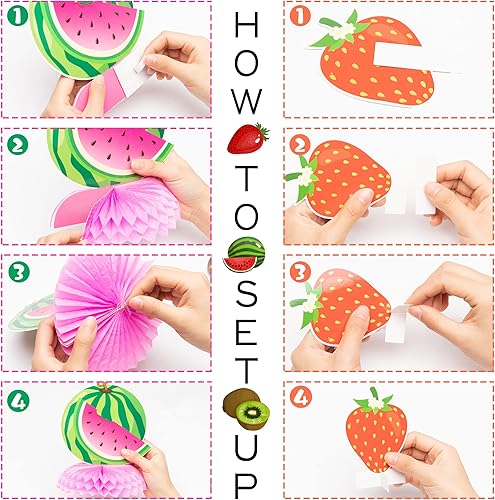 Miniatura 3 de PANTIDE Twotti Frutti - Centros de mesa de nido de abeja para 2 estilo hawaiano, fruta, sandía, piña, fresa, decoración de mesa, suministros para