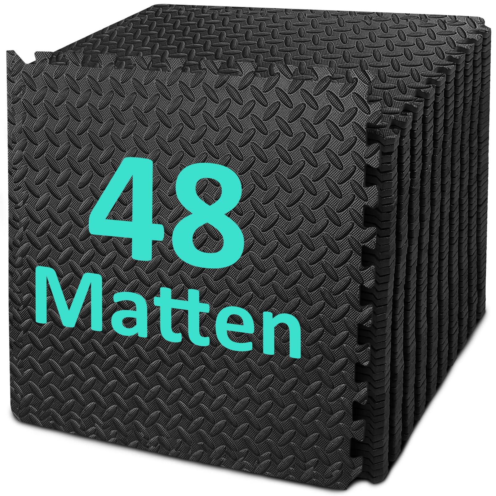 Bodenschutzmatte Fitness Set [61 x 61cm], 12/24/48 Puzzlematte, Eva Sportmatte Fitnessmatte rutschfest, Gymnastikmatte Dicke 10mm, Bodenmatte für Fitnessgerät&Fitnessraum