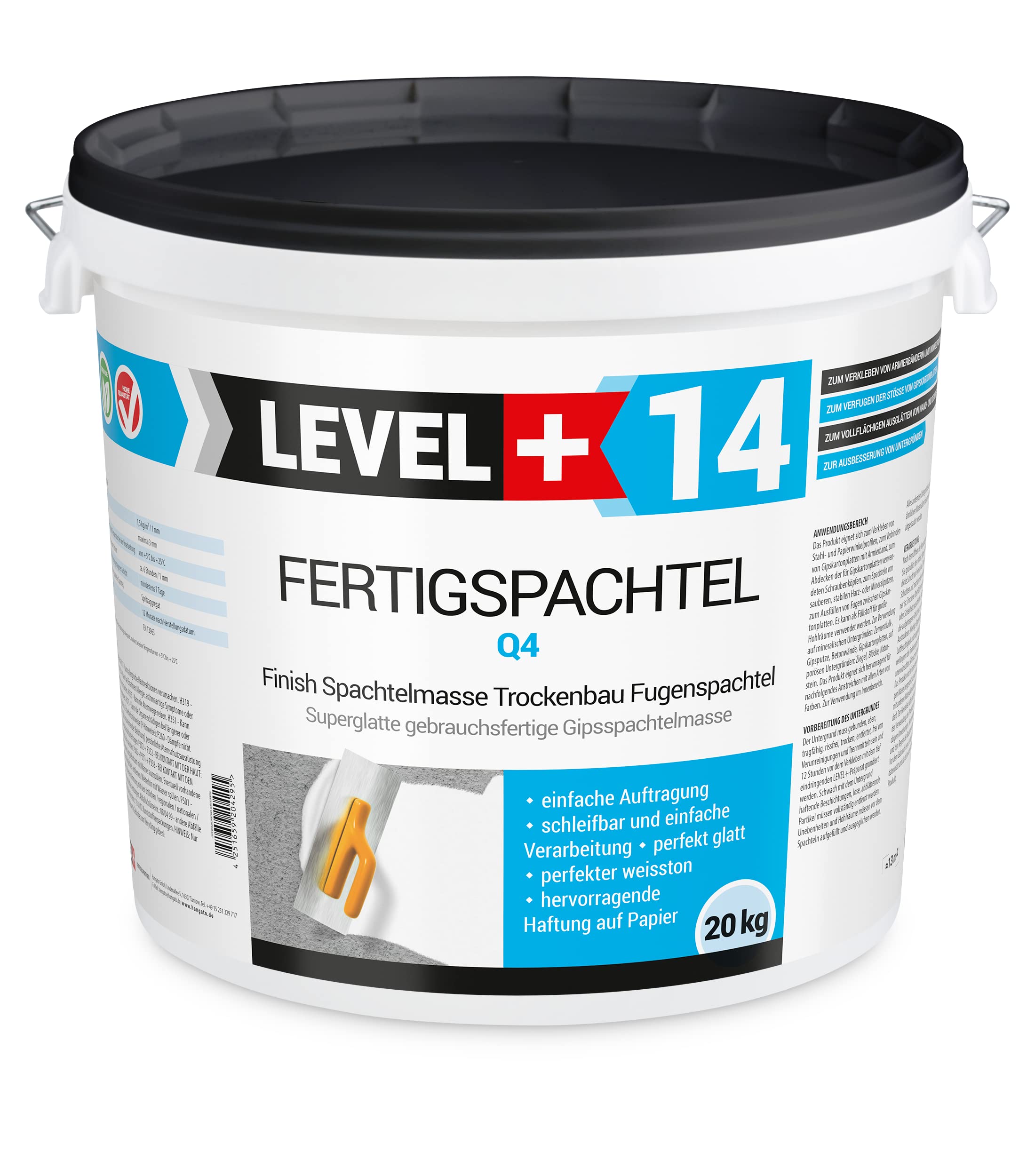 Rm14/5-210 - Spatola per stucco, 20 kg, colore: bianco puro e bianco + raschietto per secchio