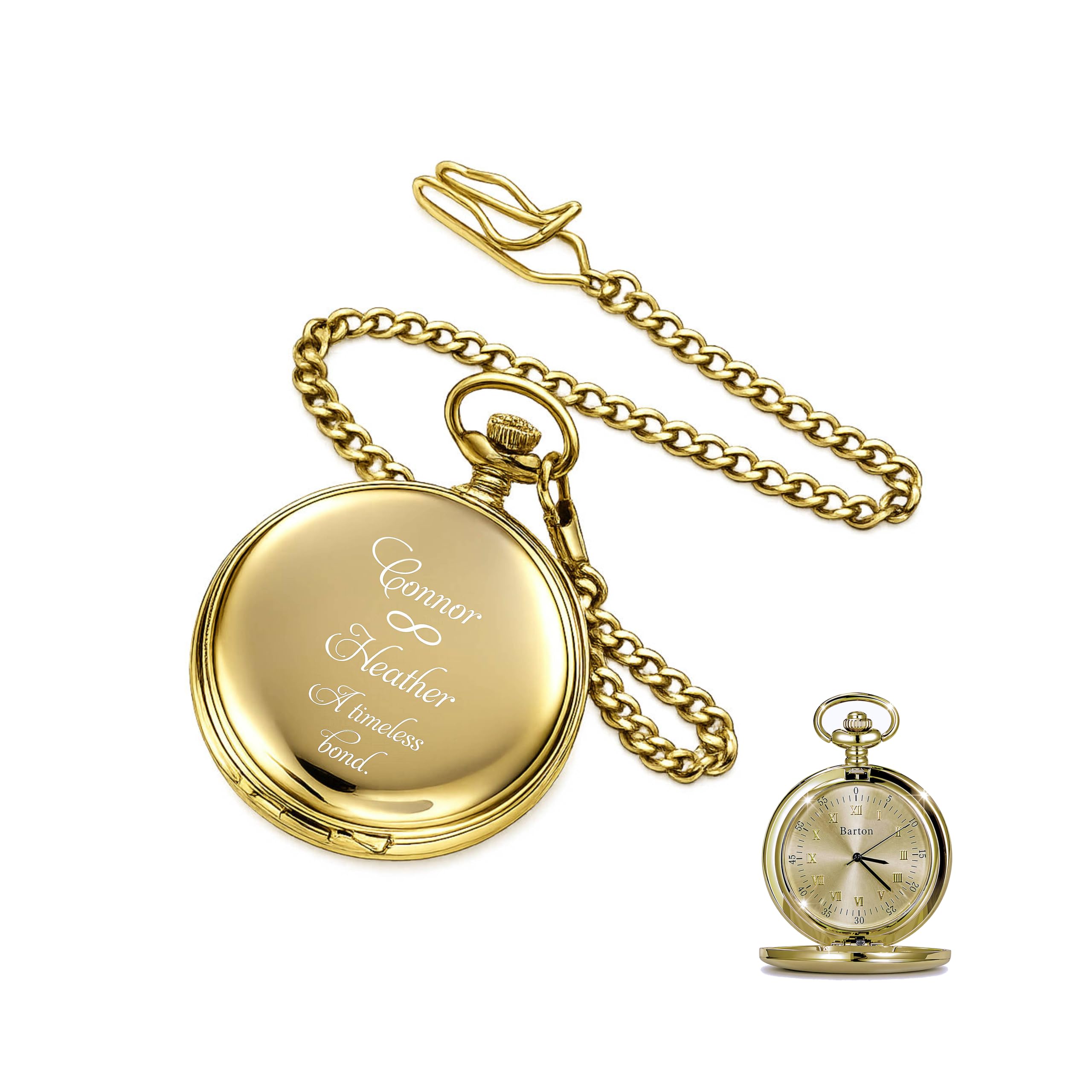 Personalized Gold Plated Pocket Watch Custom Engraved Free - Classic Timepiece with Gift Box - Custom Gift for Men, Free Engraving - Ships from USA-image-24