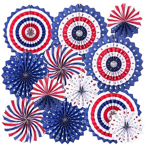 4th of July Patriotic Decorations 12PCS Hanging Paper Fan for