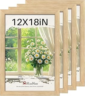 12x18 Poster Frame 4 Pack, Textured Natural Oak Wood Picture Frame, Wall...