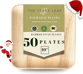 Palm Leaf Compostable Plates - 10" Square, Pack of 50 - Disposable Dinnerware - Rustic Bamboo Appetizer Plates - Charcuterie Boards & Biodegradable Serviceware