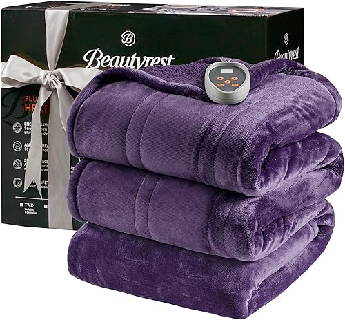 Miniatura 13 de Manta calefactora Beautyrest, manta eléctrica reversible suave y cálida, manta de sherpa para oficina, sofá, 3 ajustes de calor, apagado automático