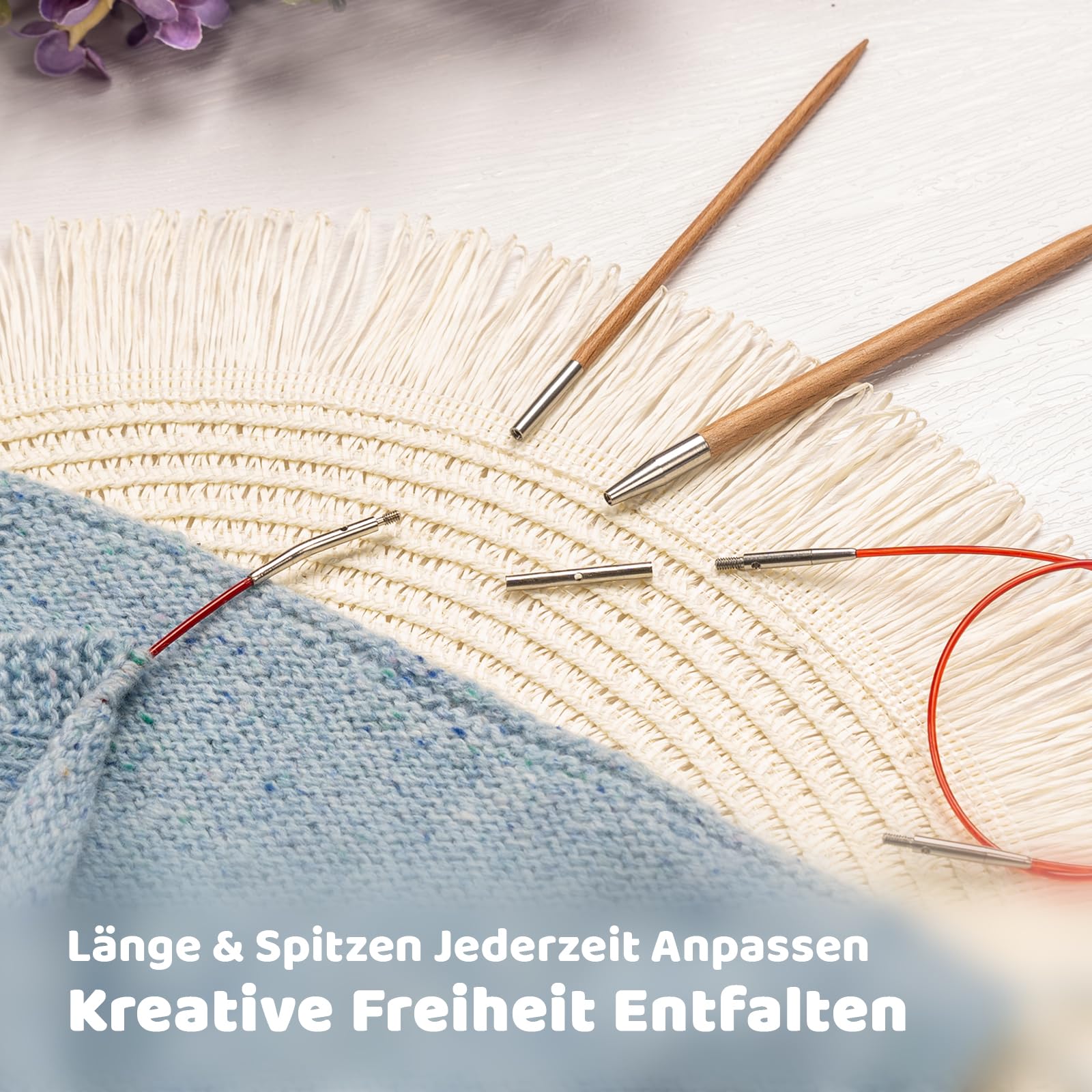 RUIDI Rundstricknadeln Set, Rundstricknadeln Set Austauschbar mit Tasche & Zubehör, 10 Paare Rundstricknadel-Set (12cm) in Größen von 3,5 mm bis 10 mm (Buchenholz)