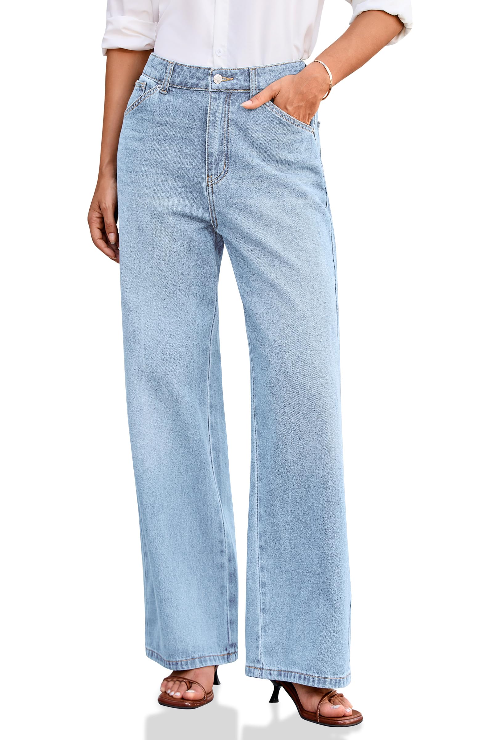 Cicy Bell Jean baggy en denim pour femme, taille haute, pantalon boyfriend, pantalon avec jambes larges et poches