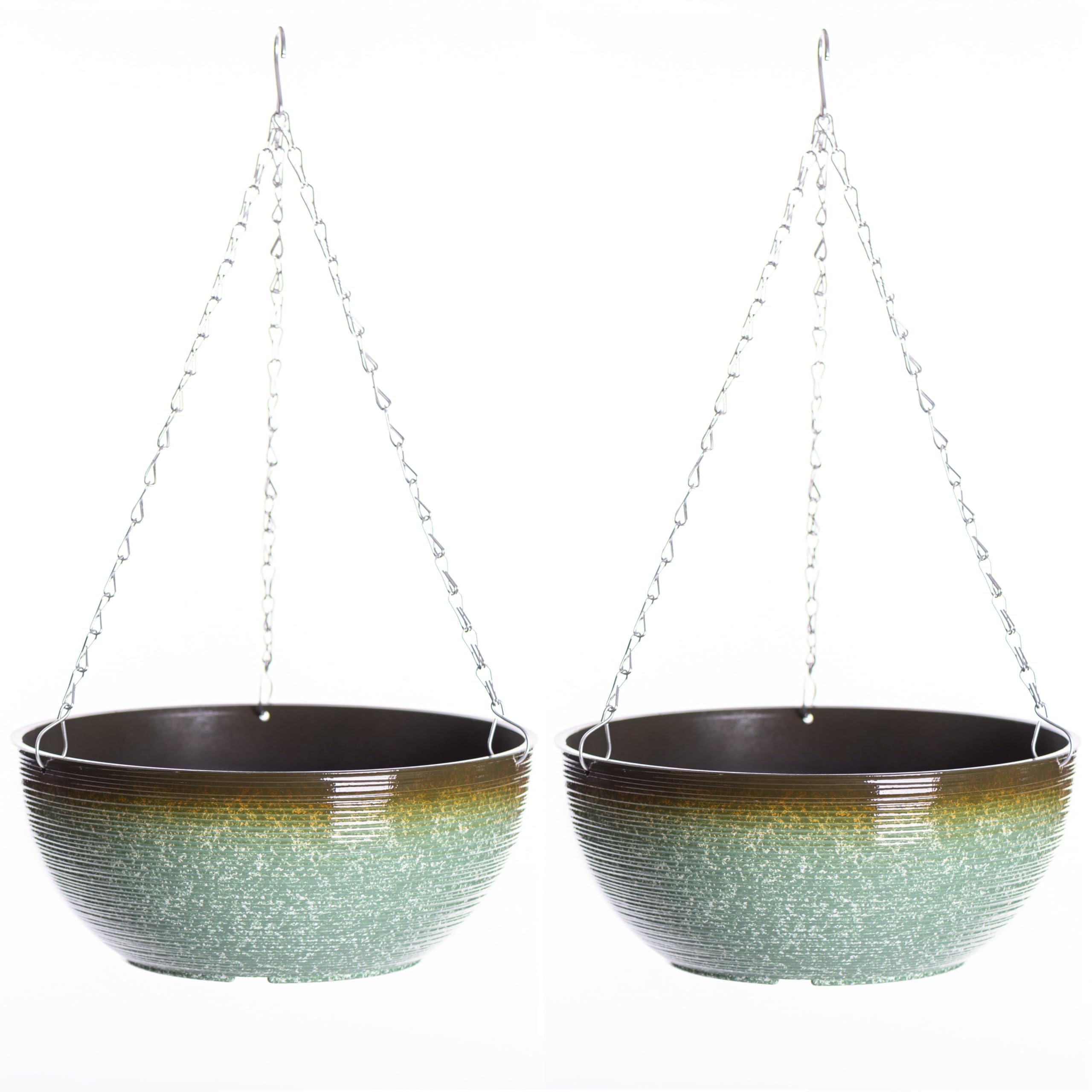 Garden Gear 35cm Glazed Effect Hanging Basket with 50cm Three Way Metal Chain 70% Recycled Plastic Stone Powder UV Frost Resistant Sage Green or Ocean Blue (Sage Green x2)