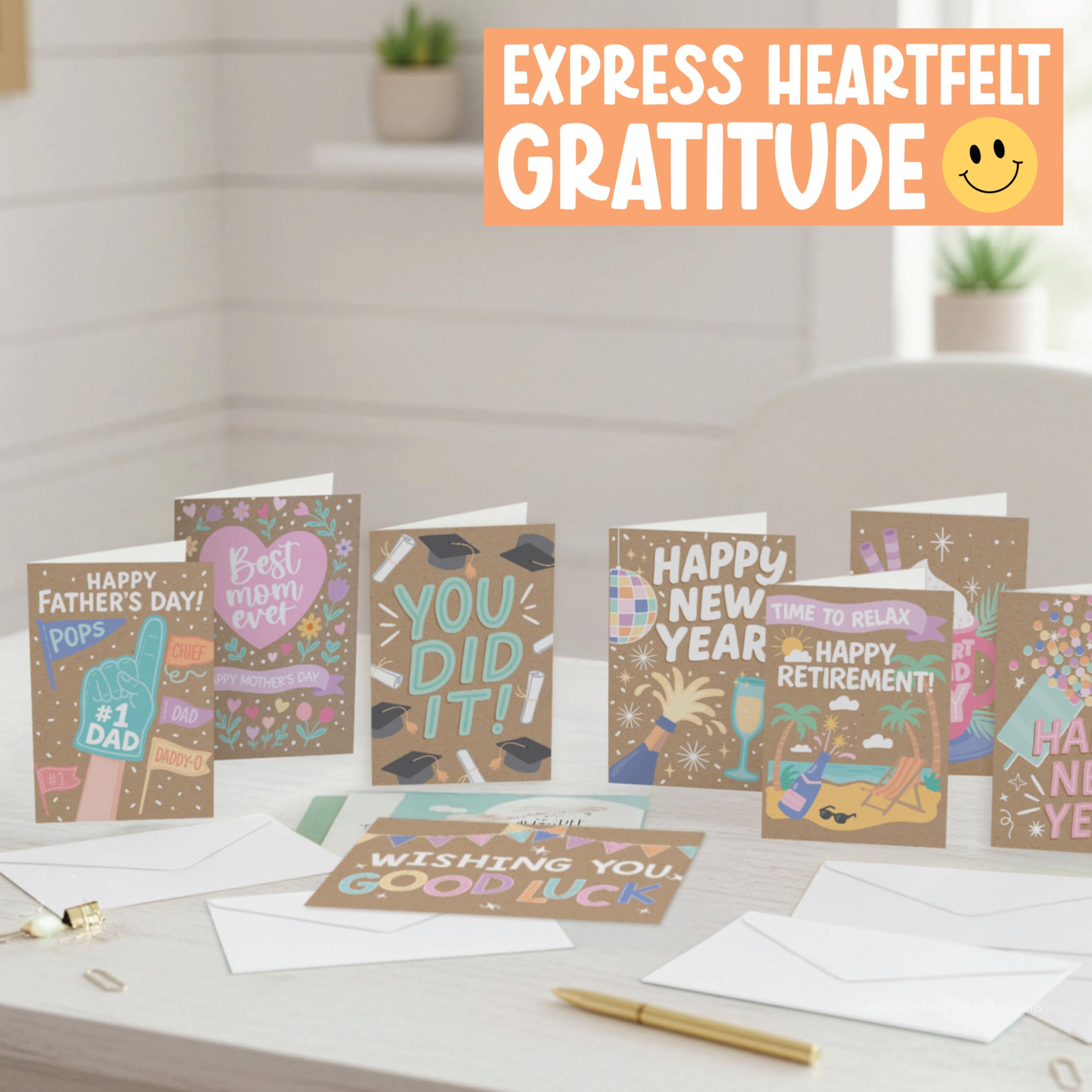 Hadley Designs Assortiment de cartes avec enveloppes pour toutes les occasions – 54 cartes de vœux en vrac pour toutes les occasions, assortiment de cartes de vœux, anniversaire, remerciement