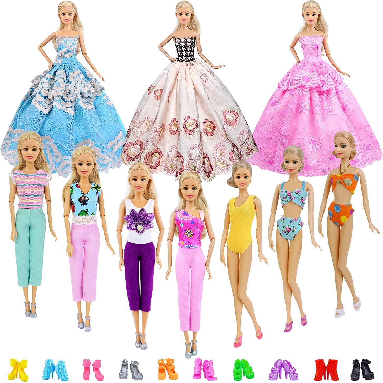 ZITA ELEMENT 20 Items 11.5 Inch Girl Doll Clothes and Accessories - 3 Pcs Party Dress 4 Sets Clothes Outfits 3 Sets Swimsuits and 10 Pairs of Shoes