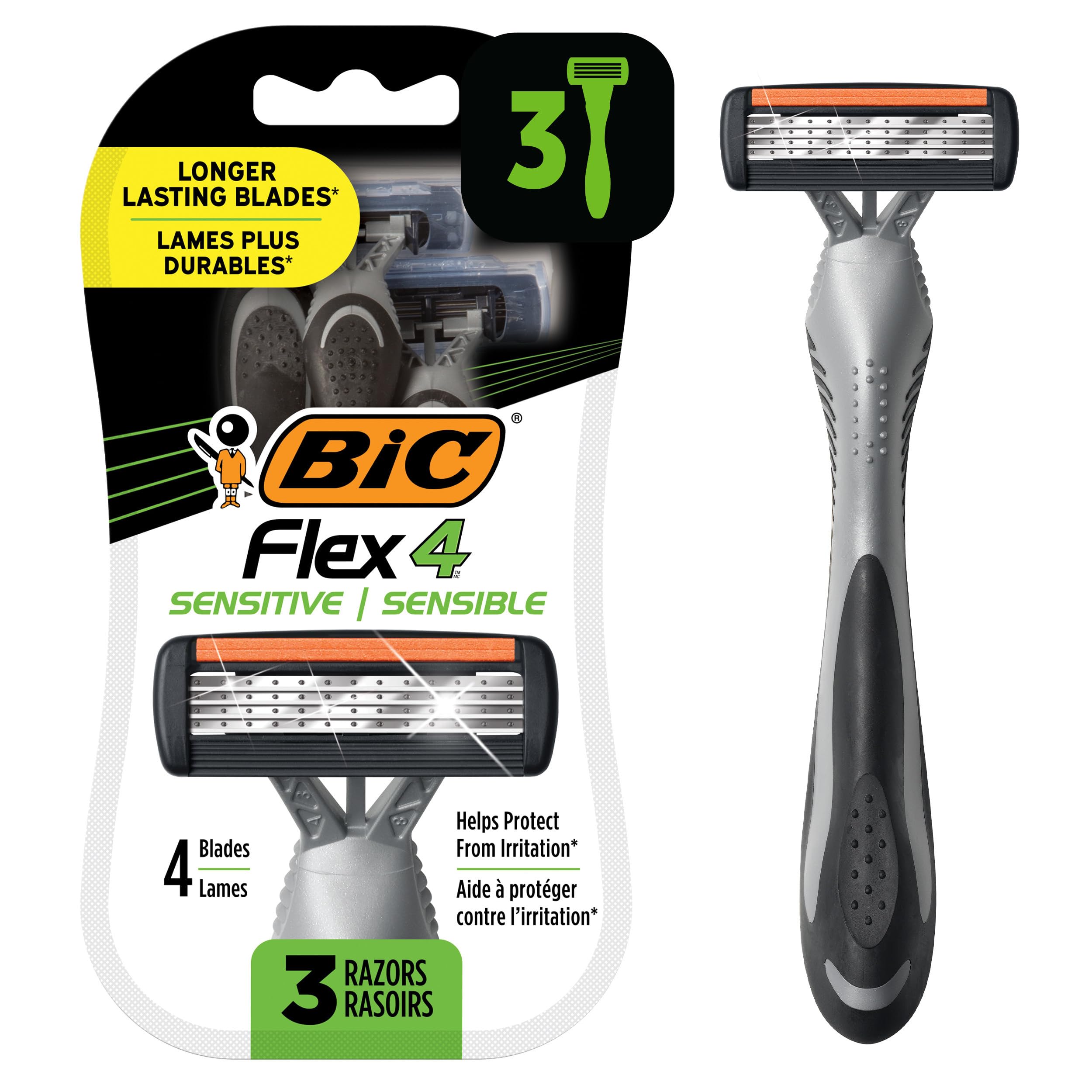 BIC Flex 4 Sensitive Mens 4-Blade Disposable Razor 3 Count