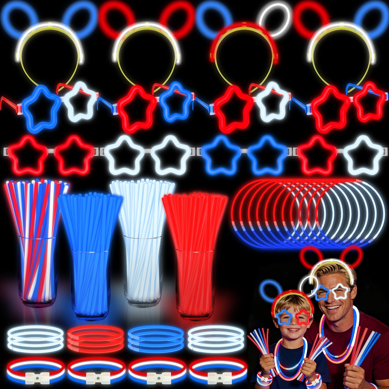 Amazon.com: 180 PCS 4th of July Glow Sticks with Connectors, 12