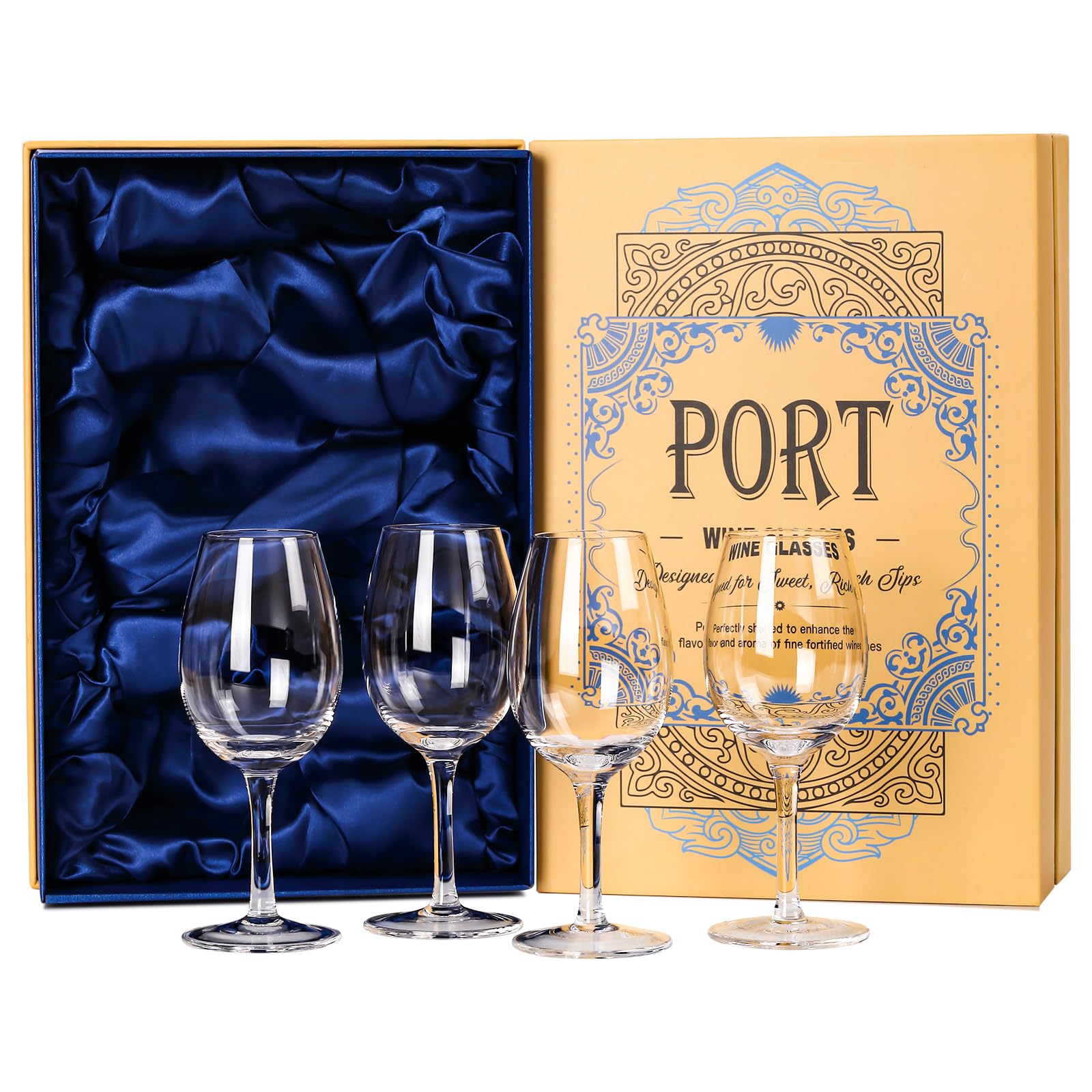 Port and Dessert Wine Glasses, Sherry, Cordial, Aperitif Tasting Glasses |7oz | Set of 4 Crystal Snifters | Mini Short Stem Liquor and Spirits Sippers