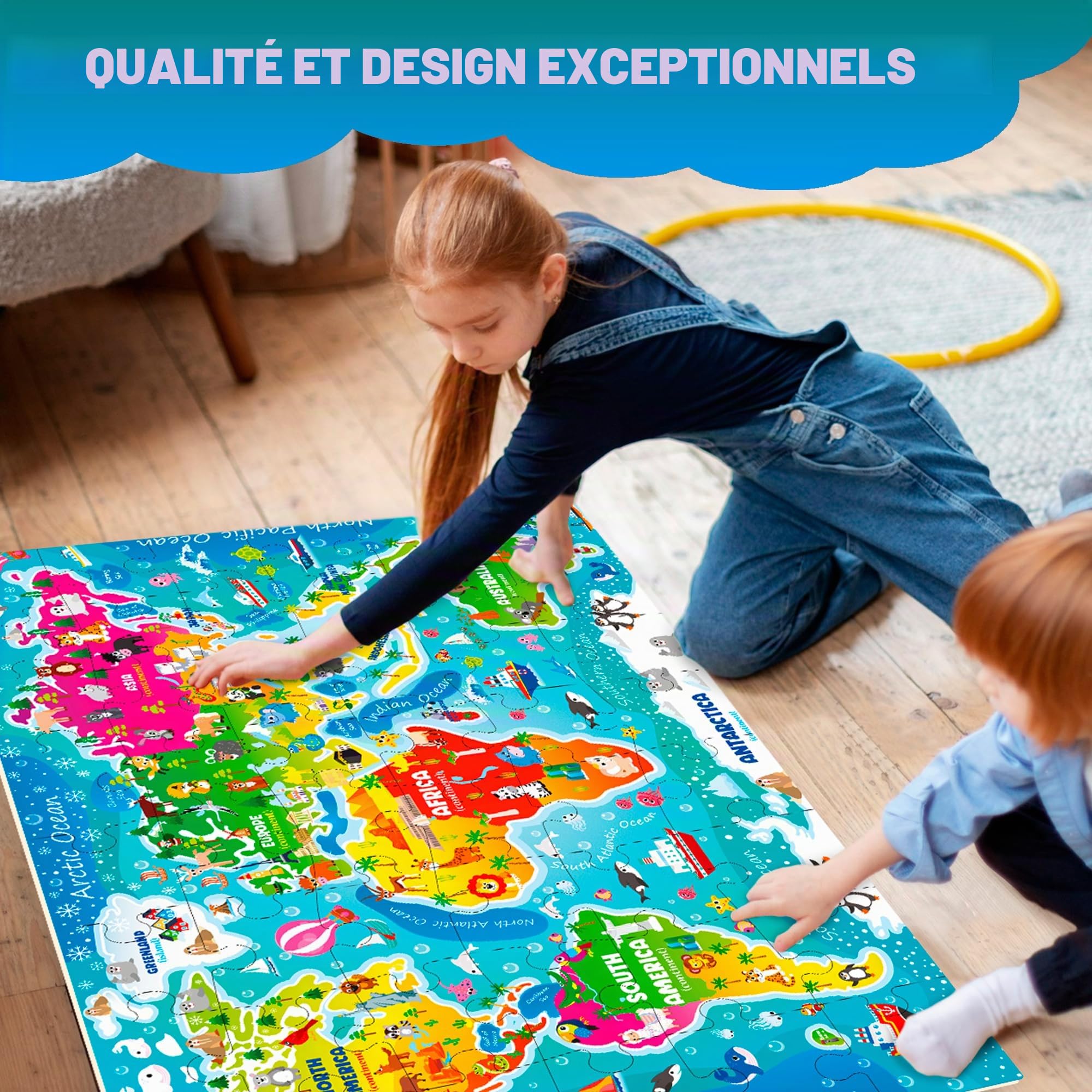 QUOKKA Grand Puzzle Enfant 3 4 5 Ans - 60x90 cm 48 Pièces Puzzle Géants de Sol pour Enfants 5 6 Ans - Grand Jouet avec Carte du Monde - Educatif Cadeau Garçons et Filles