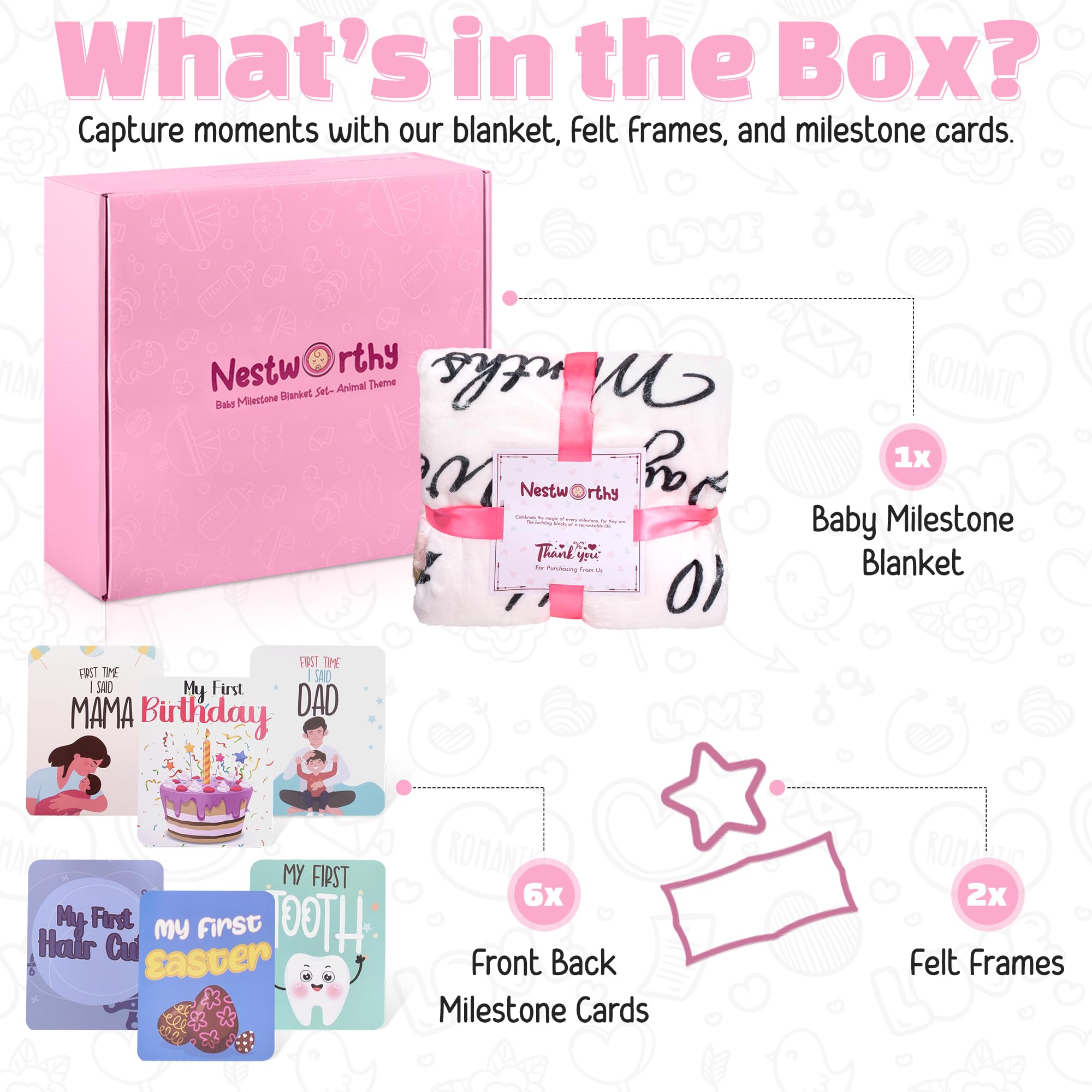 Nestworthy Milestone Blanket for Baby Girl - Perfect New Baby Girl Gifts for Newborn Girls, Newborn Essentials Photo Blanket for Age and Growth with Our Soft Fleece Milestone Blanket 60”x40”