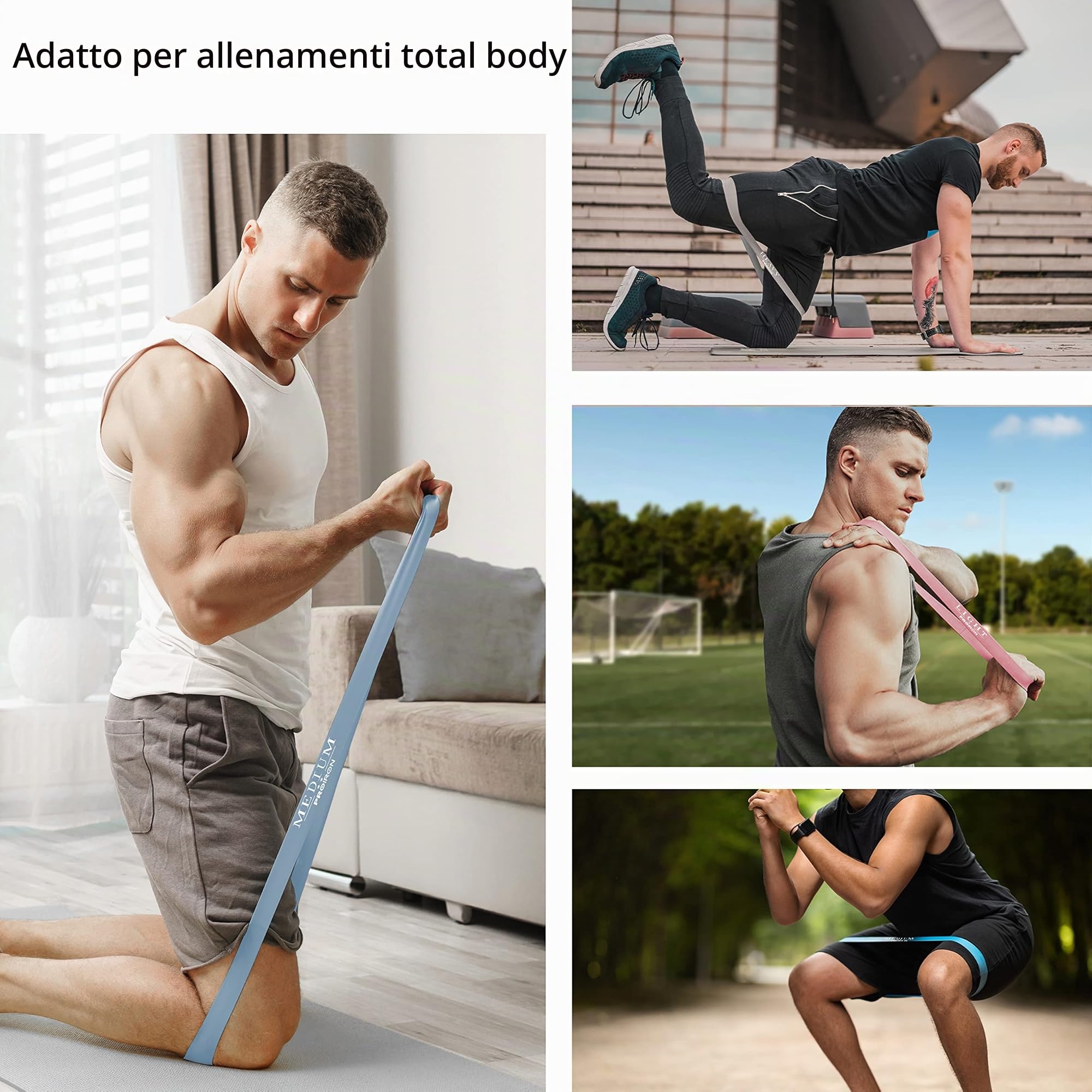 PROIRON Bande Elastiche Fitness con Griglia Antiscivolo, Elastici Palestra Fitness, Fasce Elastiche per Yoga, Pilates, Squats, Stretching, Allenamento di Forza