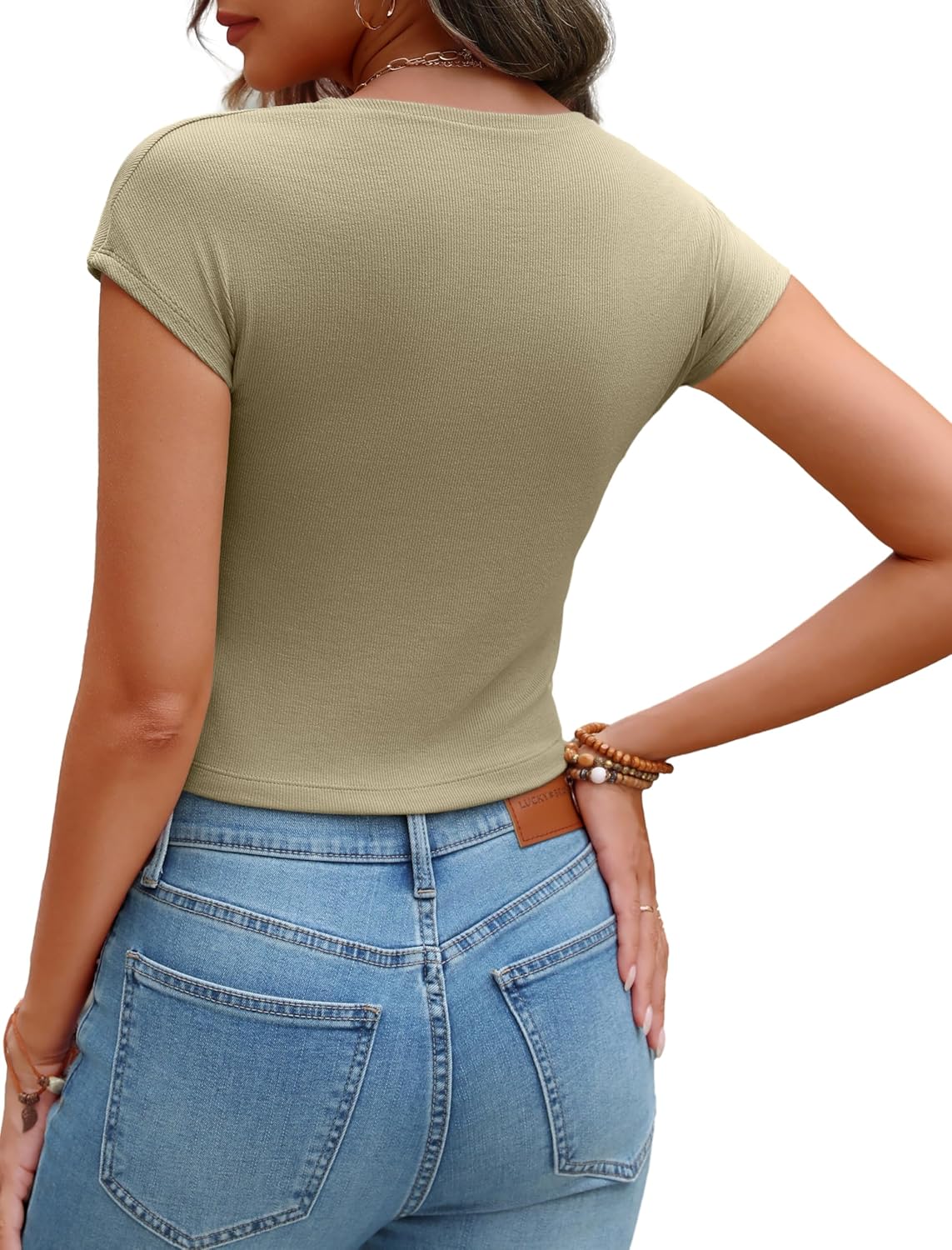 Ribbed Cap Sleeve Crop Tops for Women Tight Fitted Cropped T Shirts 2025 Summer Trendy Short Sleeve Tee - Image 5