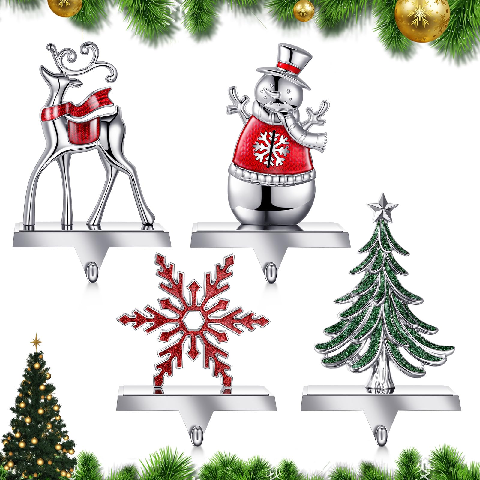 Soporte 5 Kg 4 Ganchos Navideños Para Calcetines - Metal Con Figuras De  Navidad | Muñeco De Nieve, Reno, Copo Y Árbol Colgadores Repisa Navidad, image size:1600x1600