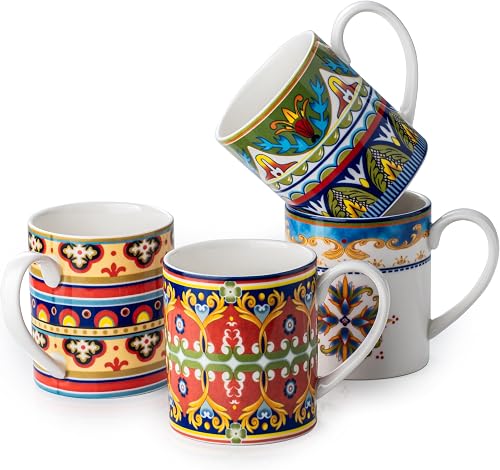 UNICASA Kaffeetasse Set, 4er Set Kaffeebecher aus Porzellan für Kaffee - 360ml, Cappuccino und Latte Macchiato, Geschirrservice 4 Farbe