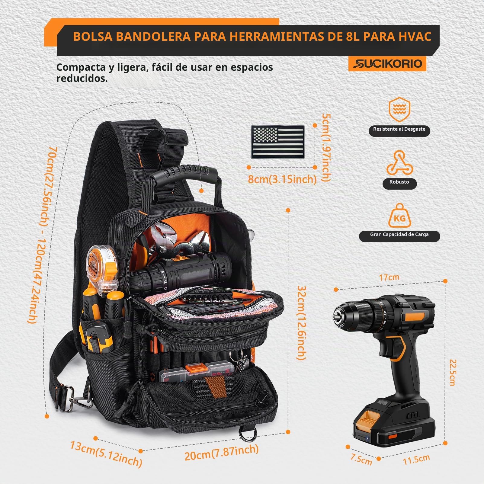Bolsa Bandolera Herramientas de Trabajo Electricista Pequeña | Impermeable 1680D Oxford Bolso de Herramientas Vacio Táctica Estuche Herramientas Organizador HVAC Tool Bag