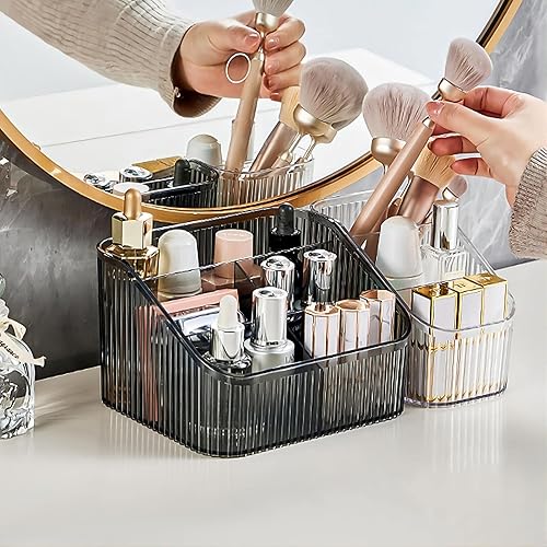 Miniatura 8 de DASITON Soporte para brochas de maquillaje de gran capacidad, 8 ranuras para brochas de maquillaje, soporte para brochas de maquillaje a rayas