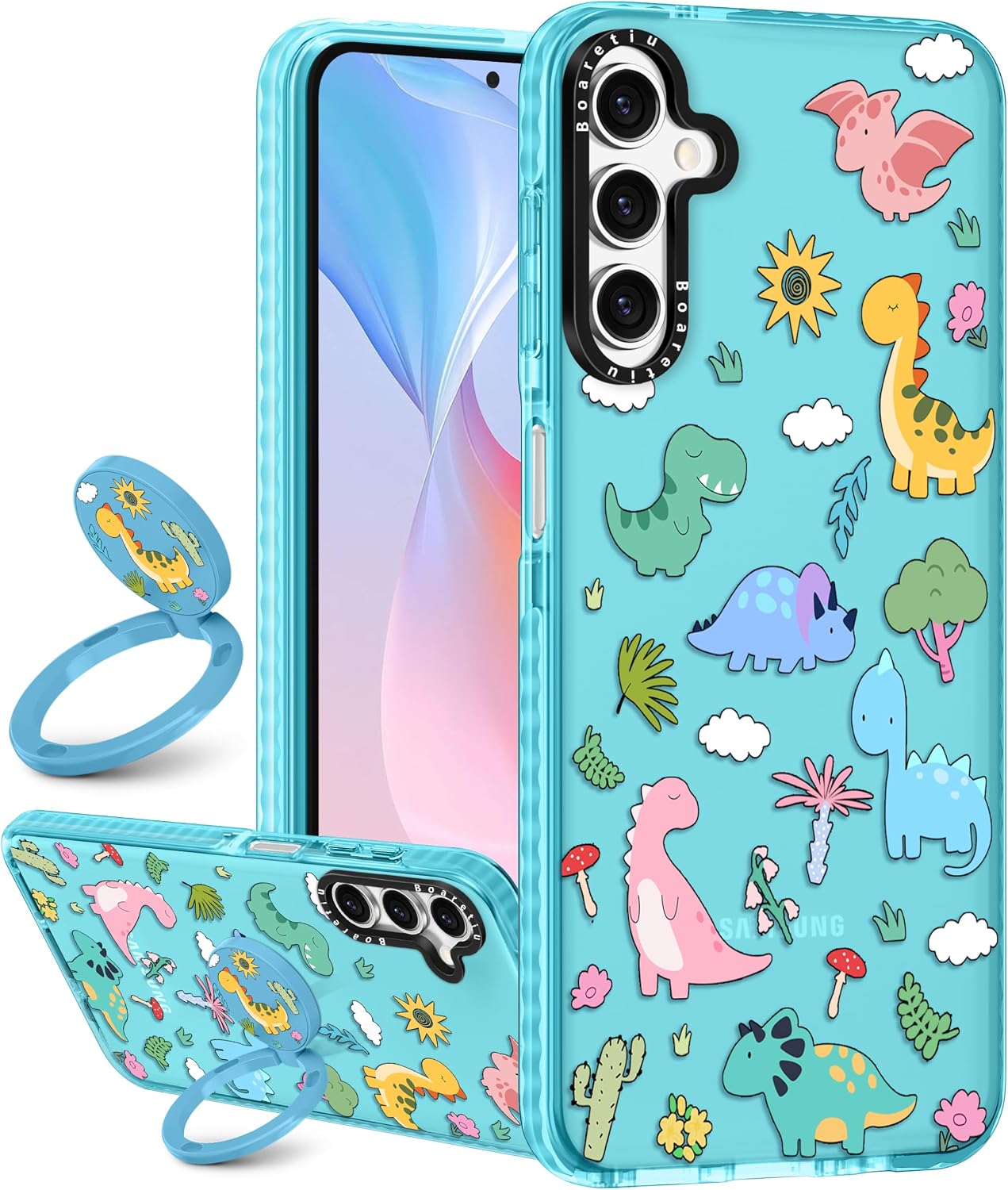 Boaretiu Cute Kawaii for Samsung Galaxy S25 Case with Stand - Fashion Cool 360° Rotate Ring Holder Kickstand Dinosaur for Women Girls Boys Teens Girly for Galaxy S25 Case