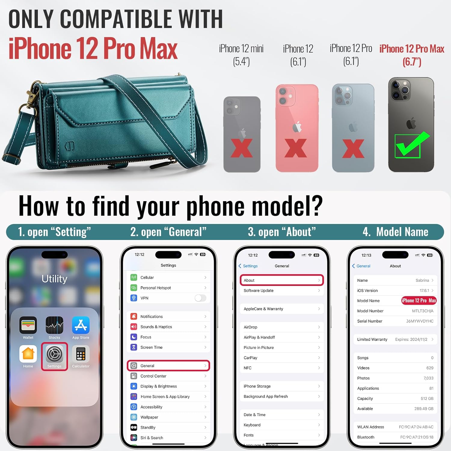 Strapurs Wallet Case Compatible with iPhone 12 Pro Max RFID Blocking 10-Card Holder Soft PU Leather Magnetic Snap Shoulder Strap Zipper Pocket Phone Case Fit for iPhone 12 Pro Max - Blue Green