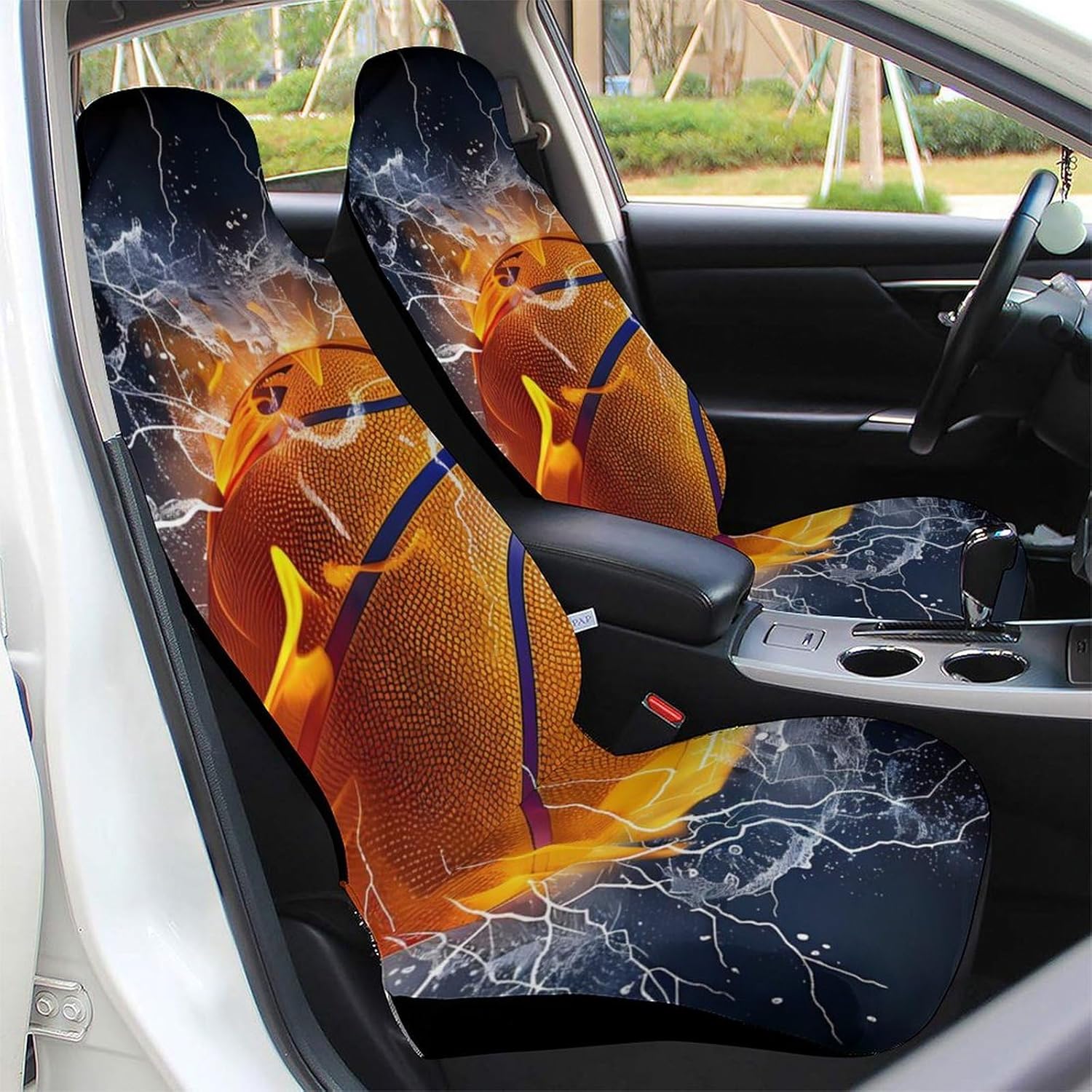 Basketball Ball on Fire and Water Car Seat Covers Automotive Seat Covers Car Seat Protector Auto Front Seats Protector for Most Cars 2PCS