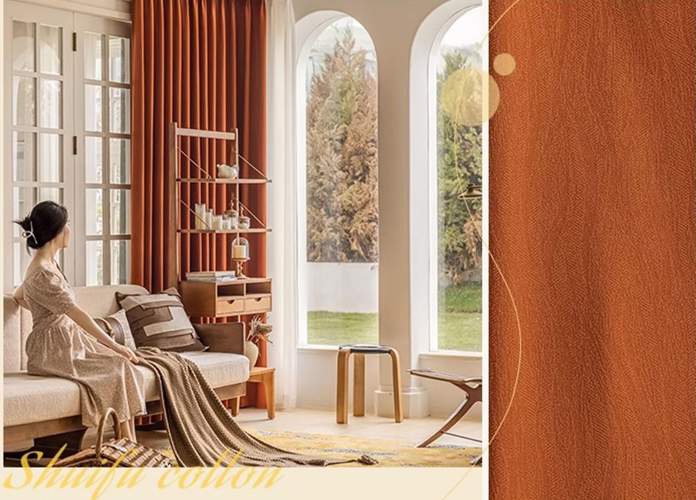 Rideaux Chambre Lot de 2, Rideau Orange Salon Occultant Polyester Coton Couleur Unie LxH 107x132cm
